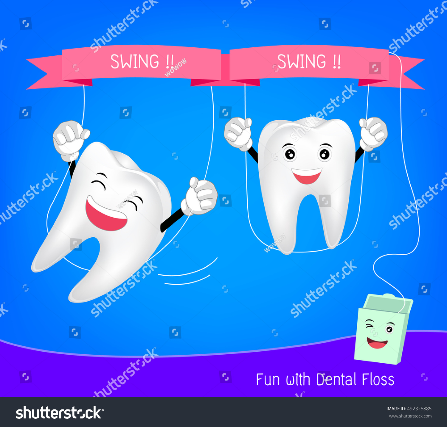 Cute Cartoon Teeth Floss Tooth Character Stock Vector (Royalty Free ...