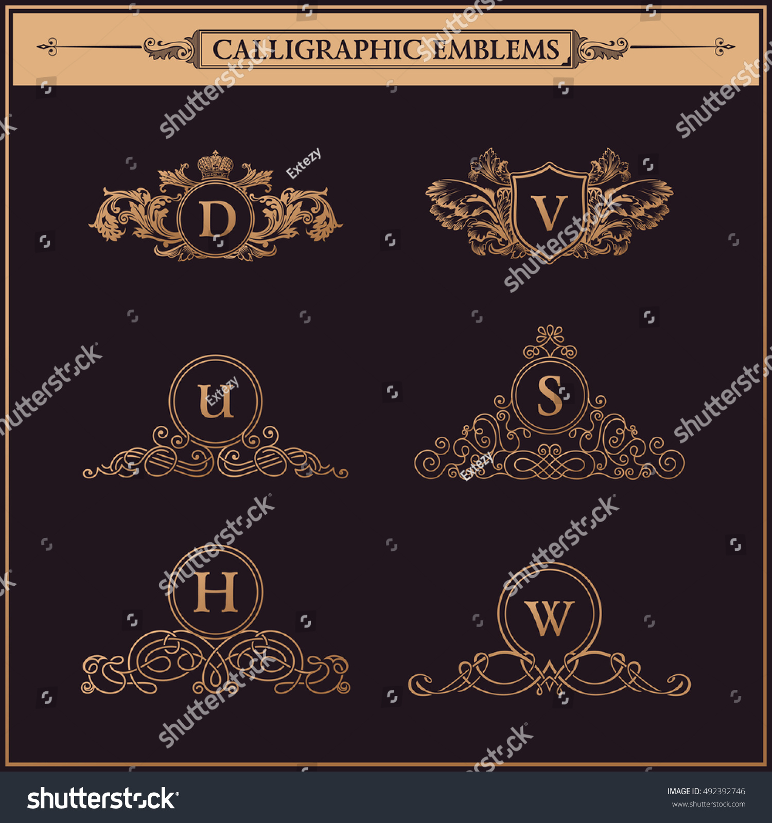 Luxury Crest Logos Monogram Vintage Royal Stock Vector (Royalty Free ...