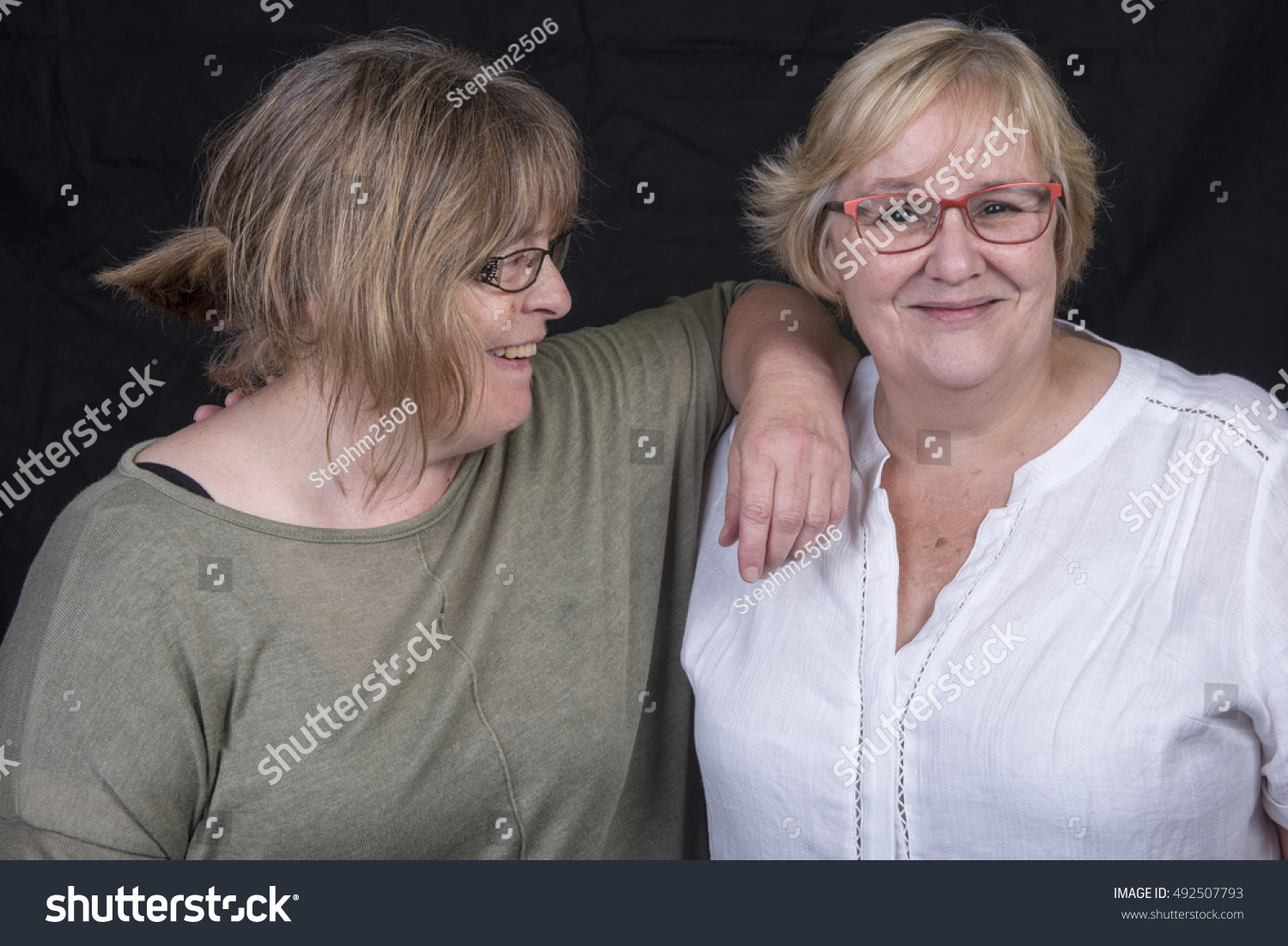 Portrait Two Mature Women Laughing