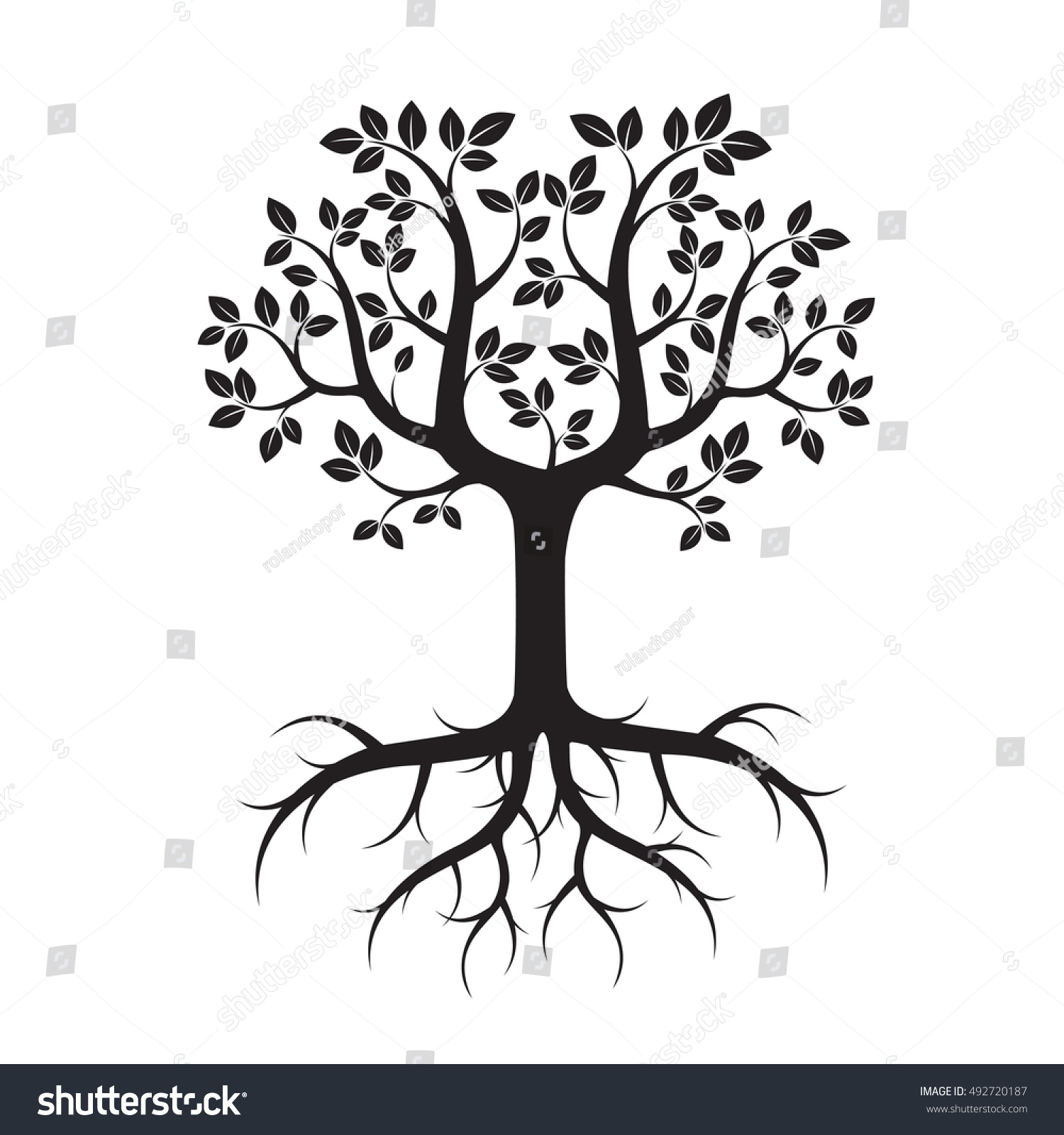 Shape Tree Leafs Roots Vector Illustration Stock Vector (Royalty Free ...