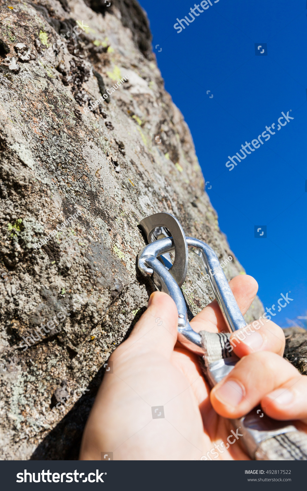 Security Concept Climber Inserts Quickdraw Anchor Stock Photo 492817522