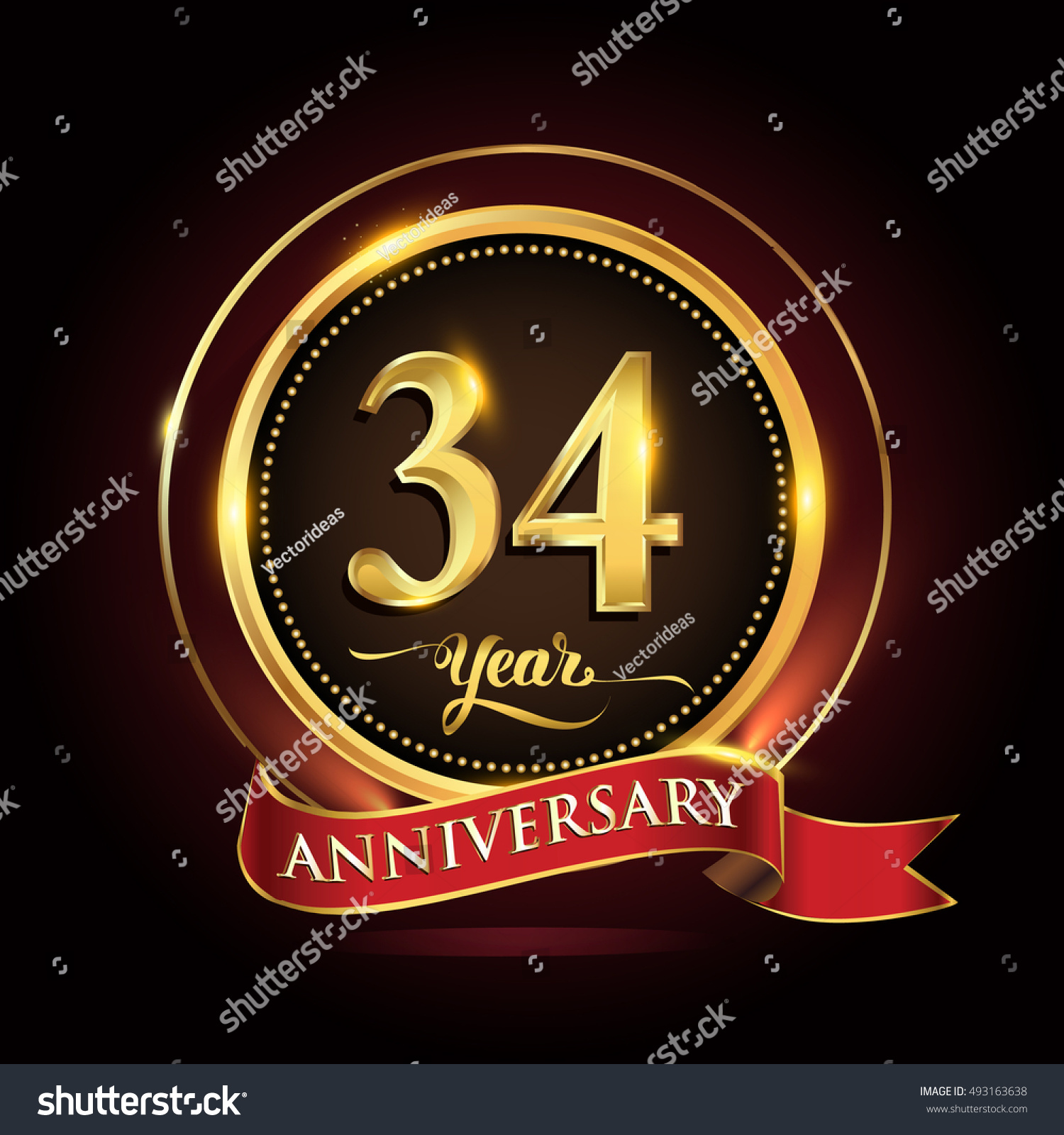 Celebrating 34 Years Anniversary Template Logo Stock Vector (Royalty ...