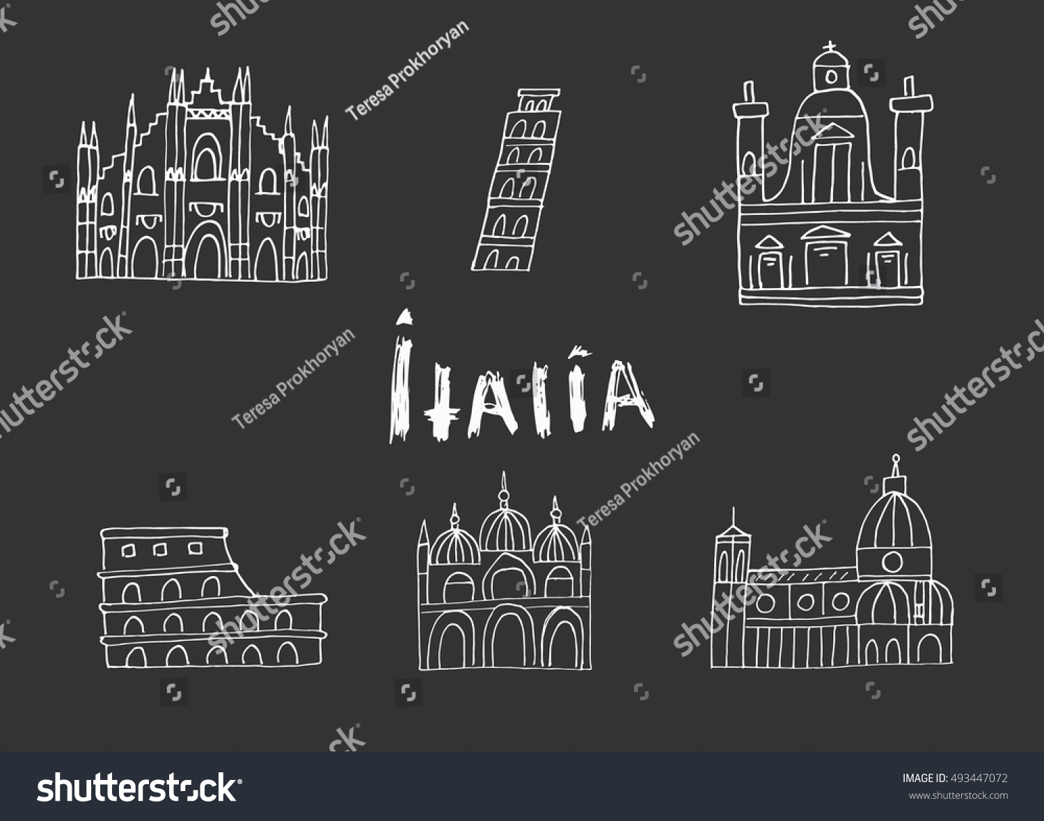 Set Italian Landmarks Hand Drawn Symbols Stock Vector (Royalty Free ...