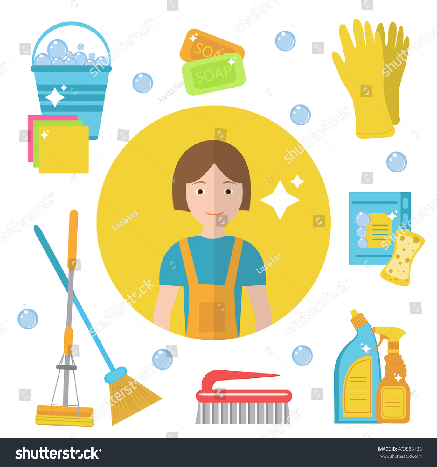 Set Cleaning Tools Cleaning Staff Infographics Stock Vector (Royalty ...