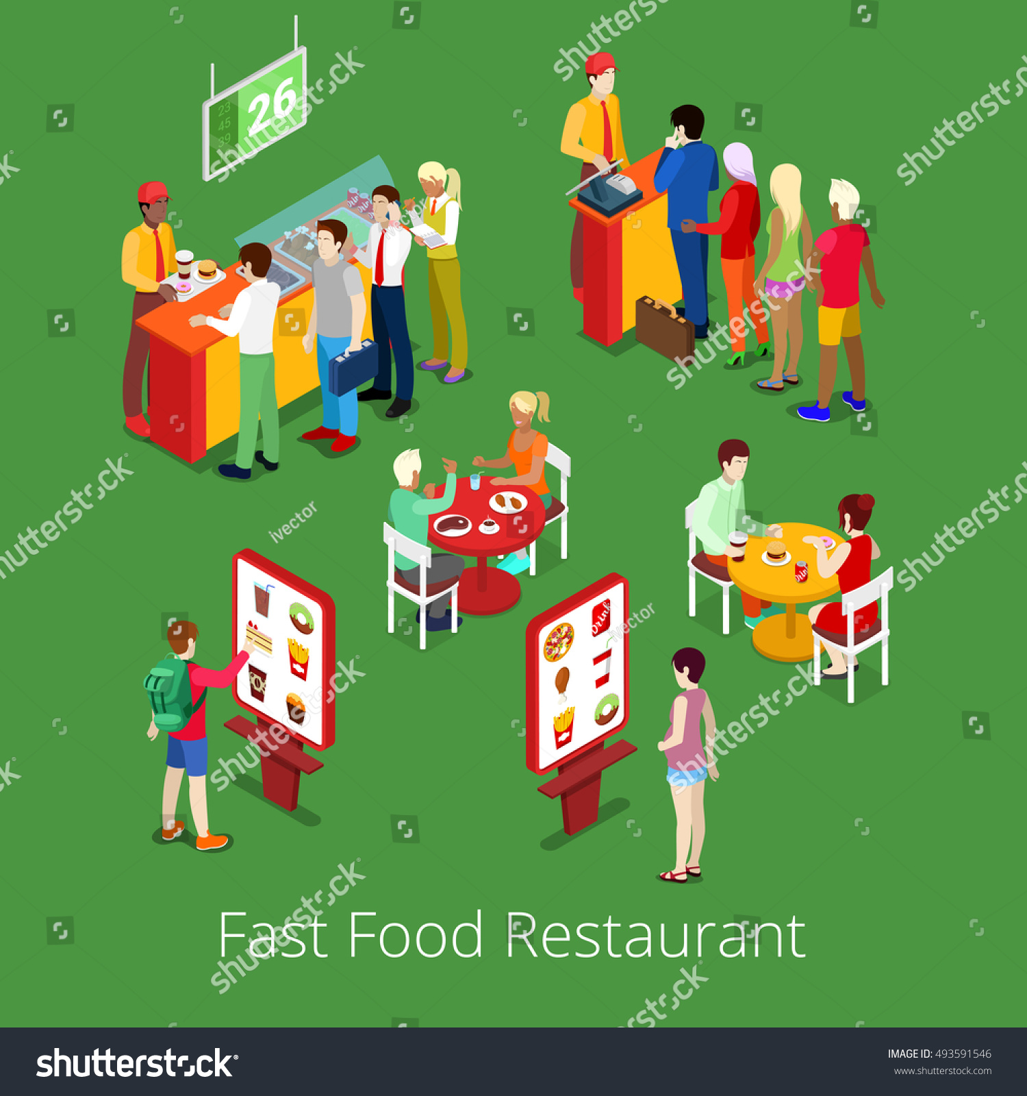 Isometric Fast Food Restaurant Interior Selfservice Stock Vector ...