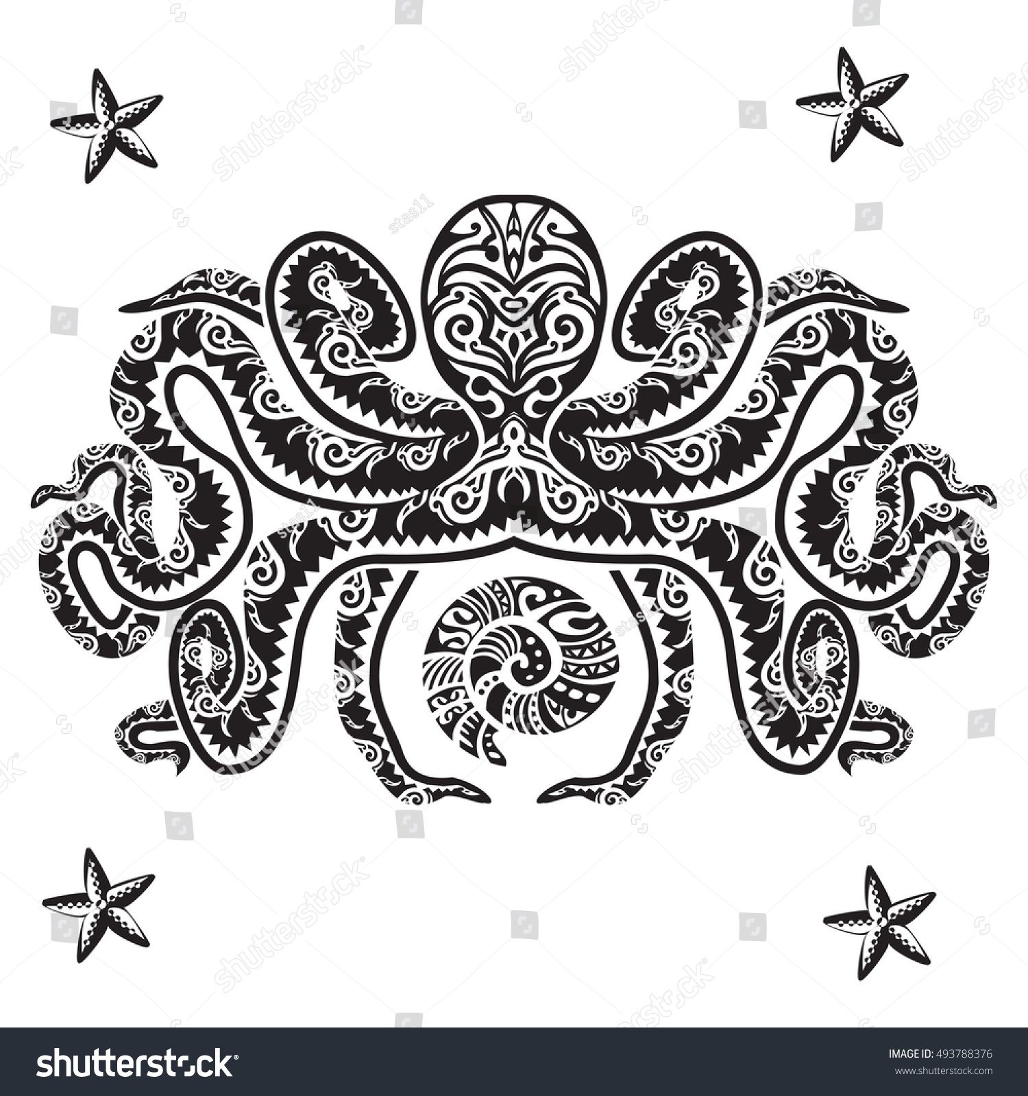 Octopus Tattoo Maori Style Vector Illustration Stock Vector (Royalty ...