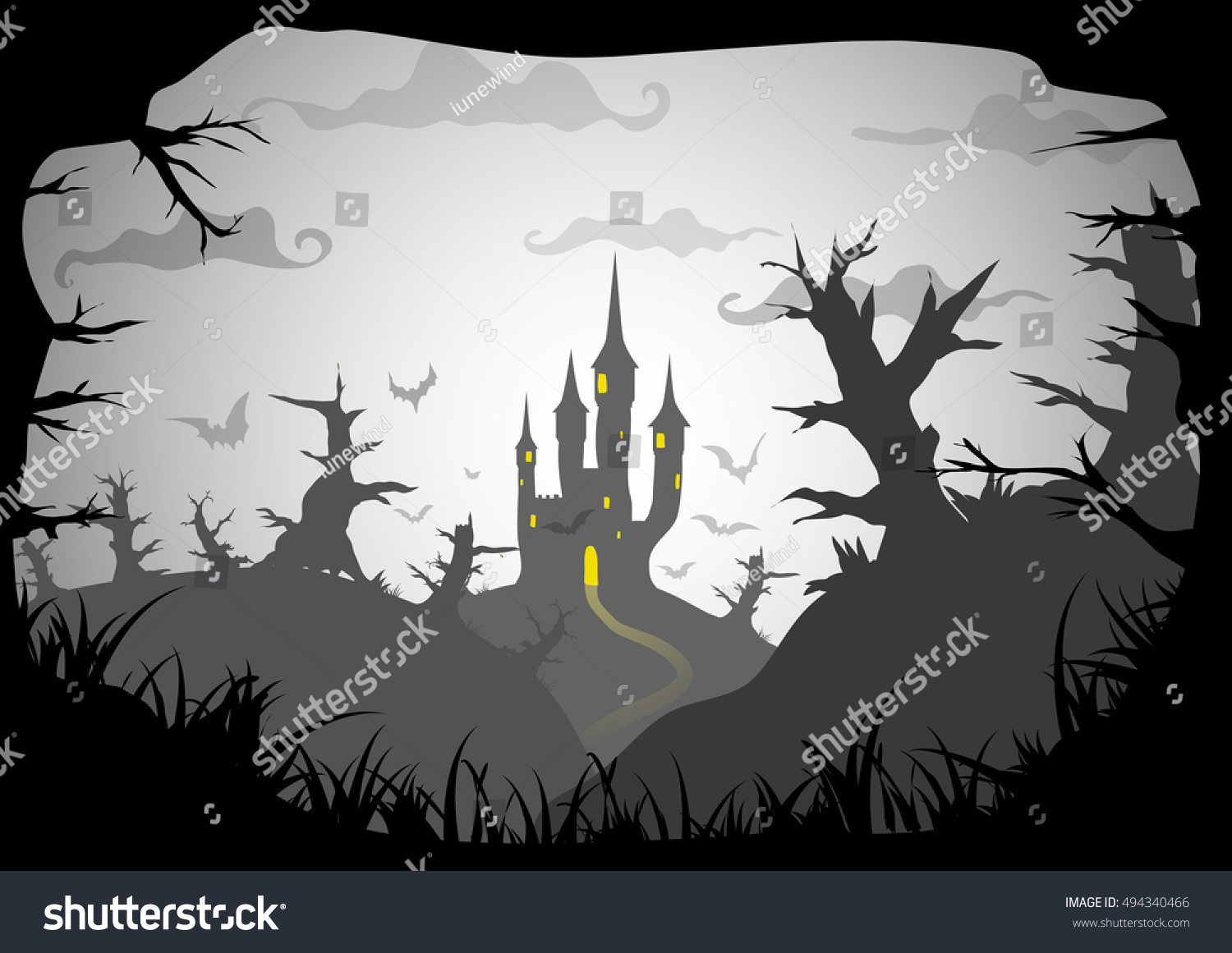 Halloween Black White Poster Spooky Castle Stock Vector (Royalty Free ...