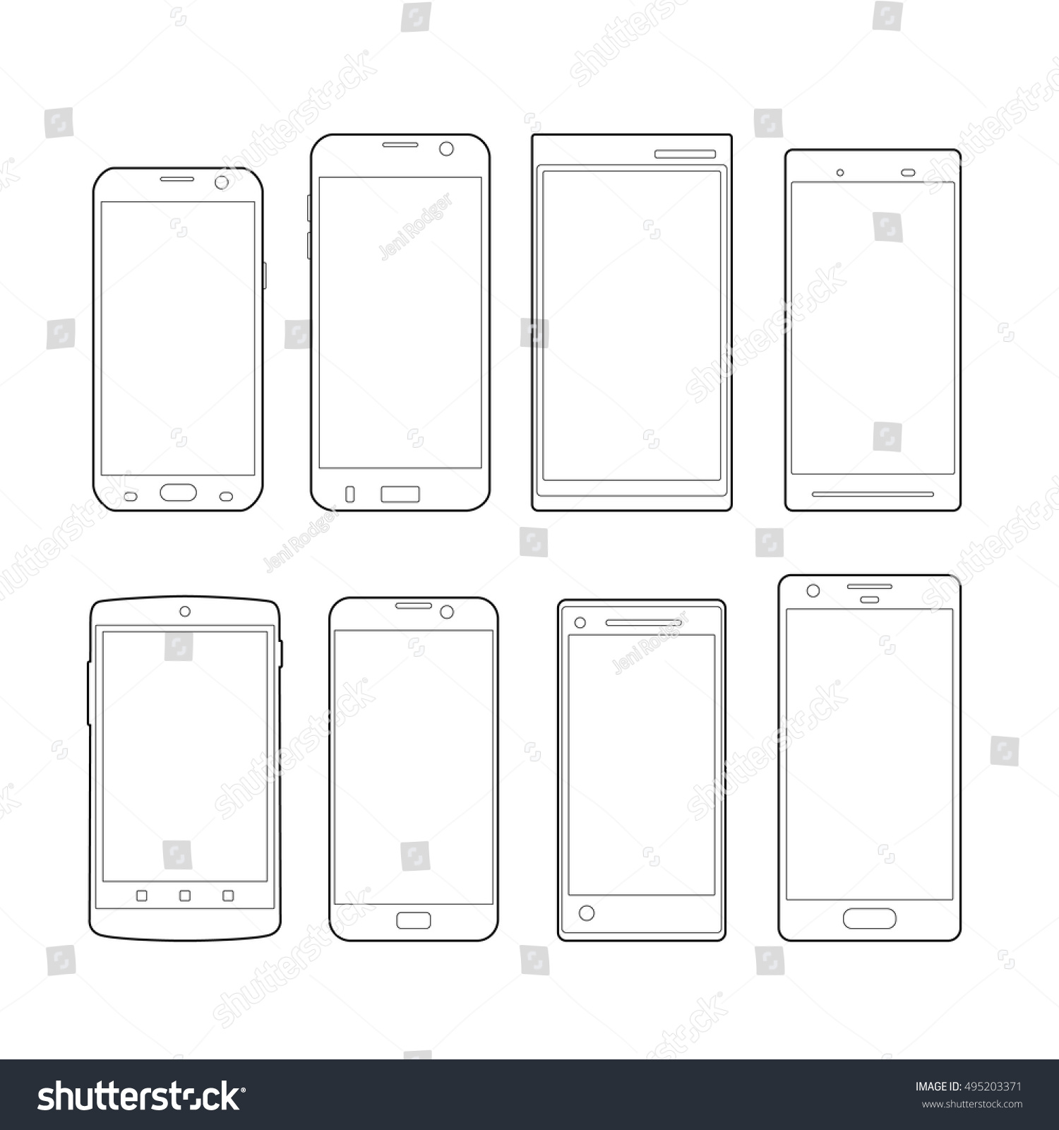 Black White Outline Modern Drawing Smartphone Stock Vector (Royalty ...