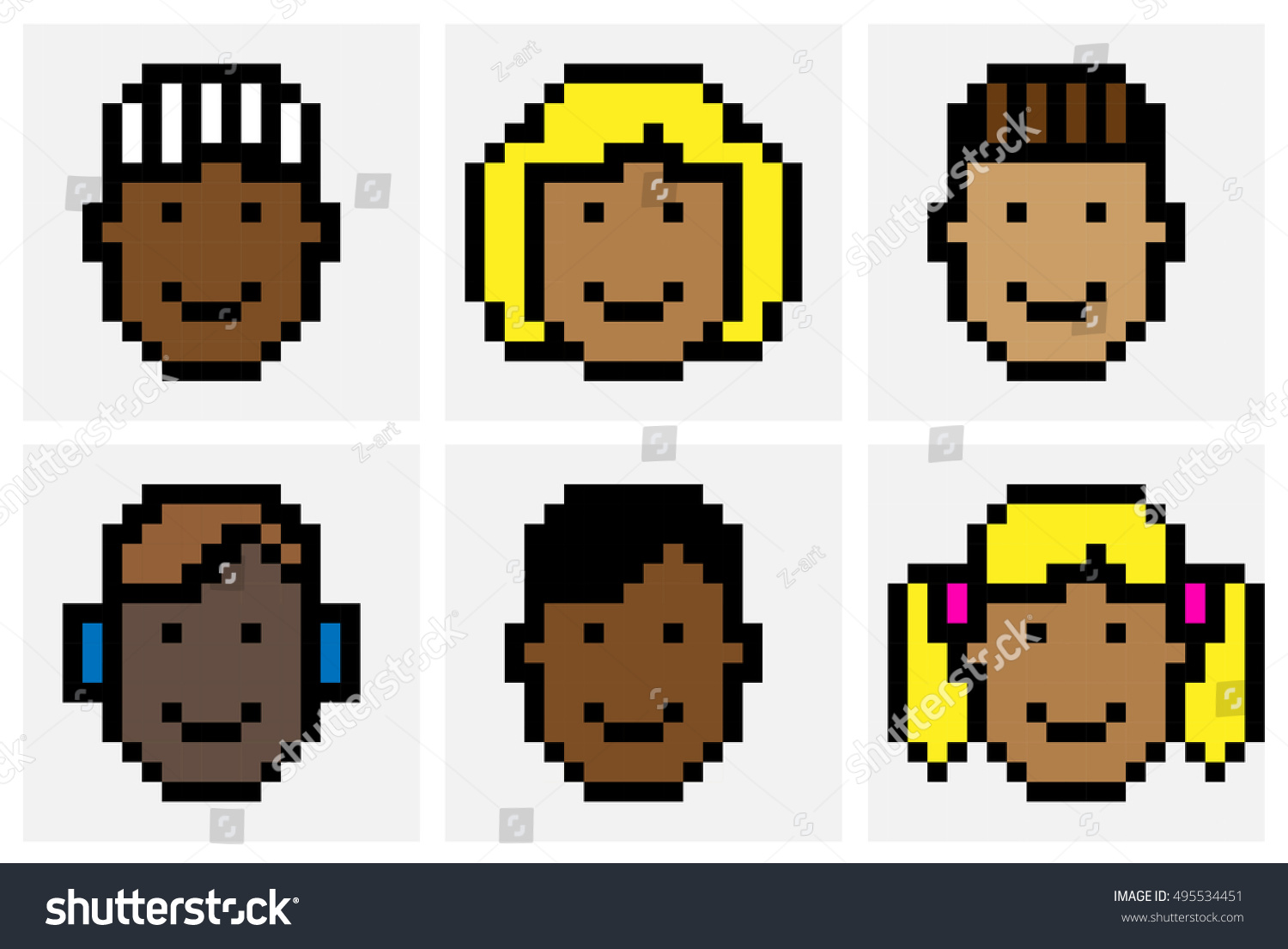 Cute African American Faces Pixel Art Stock Vector (Royalty Free ...