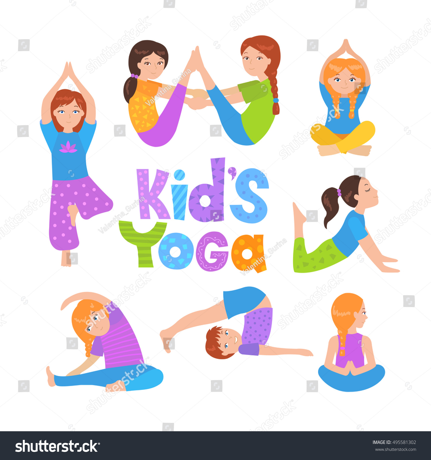 Cute Kids Doing Yoga Exercises Yoga Stock Vector (Royalty Free ...