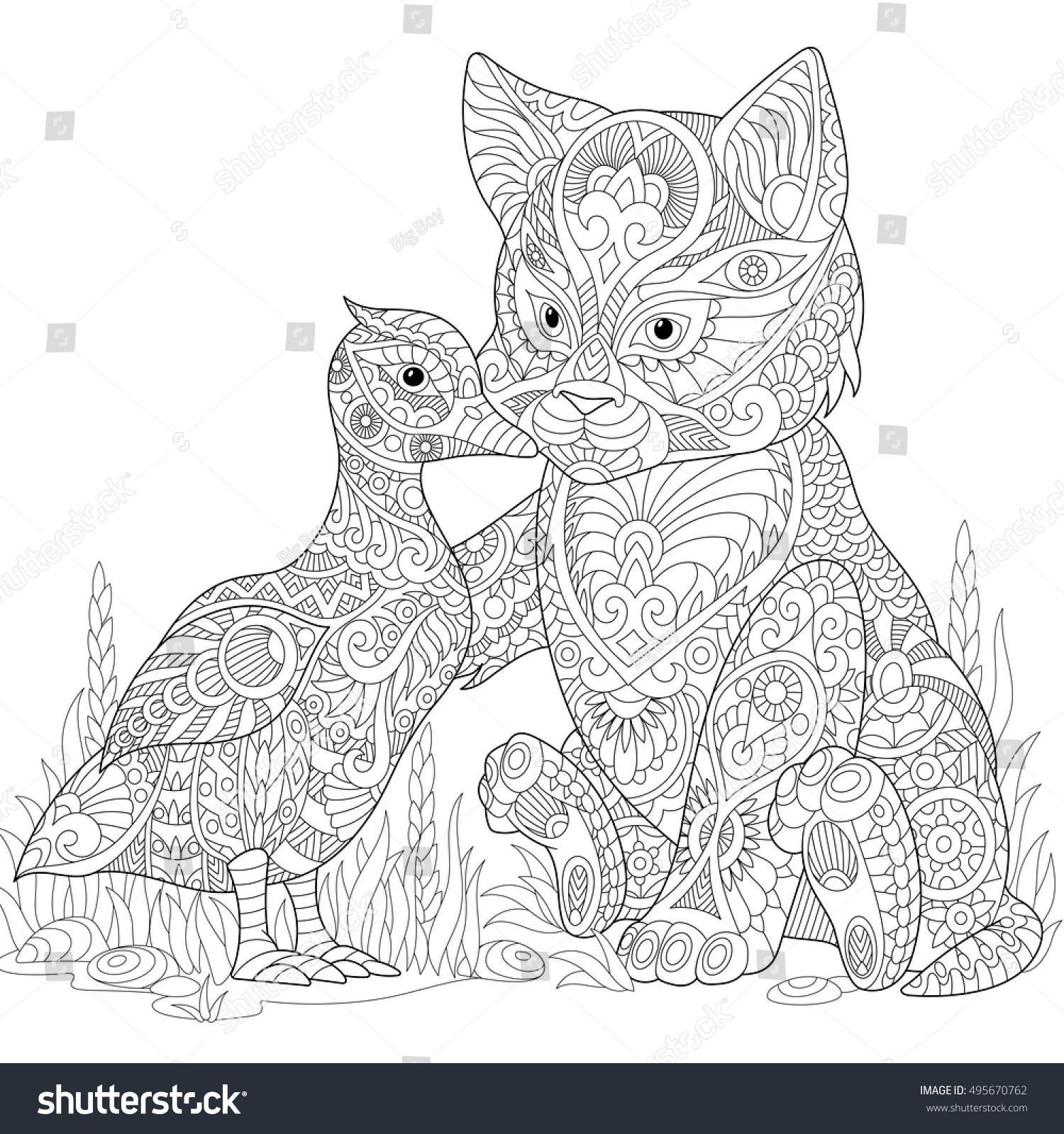 Stylized Cute Friends Cat Young Kitten Stock Vector (Royalty Free ...