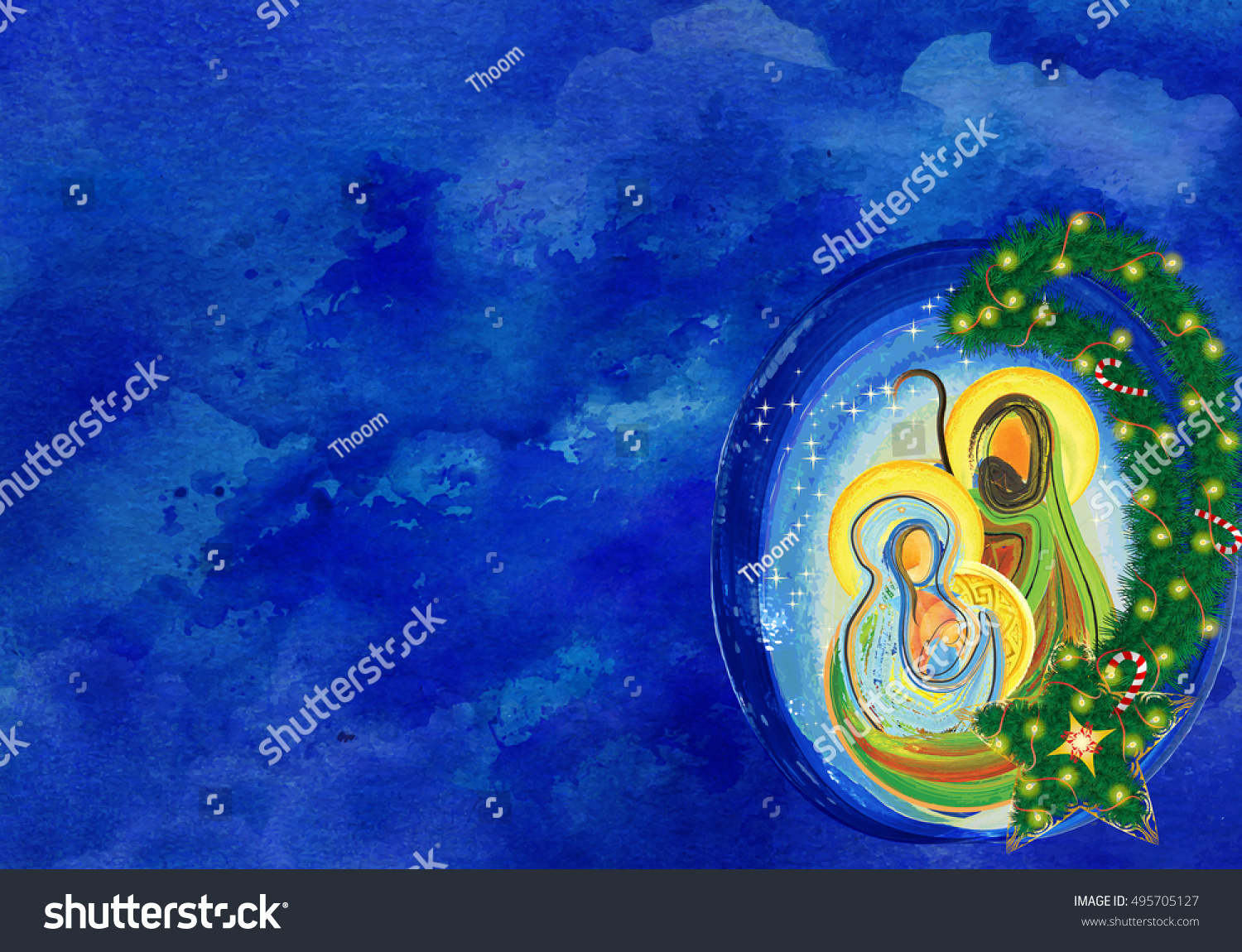 Christmas Religious Nativity Scene Holy Family Stock Illustration ...