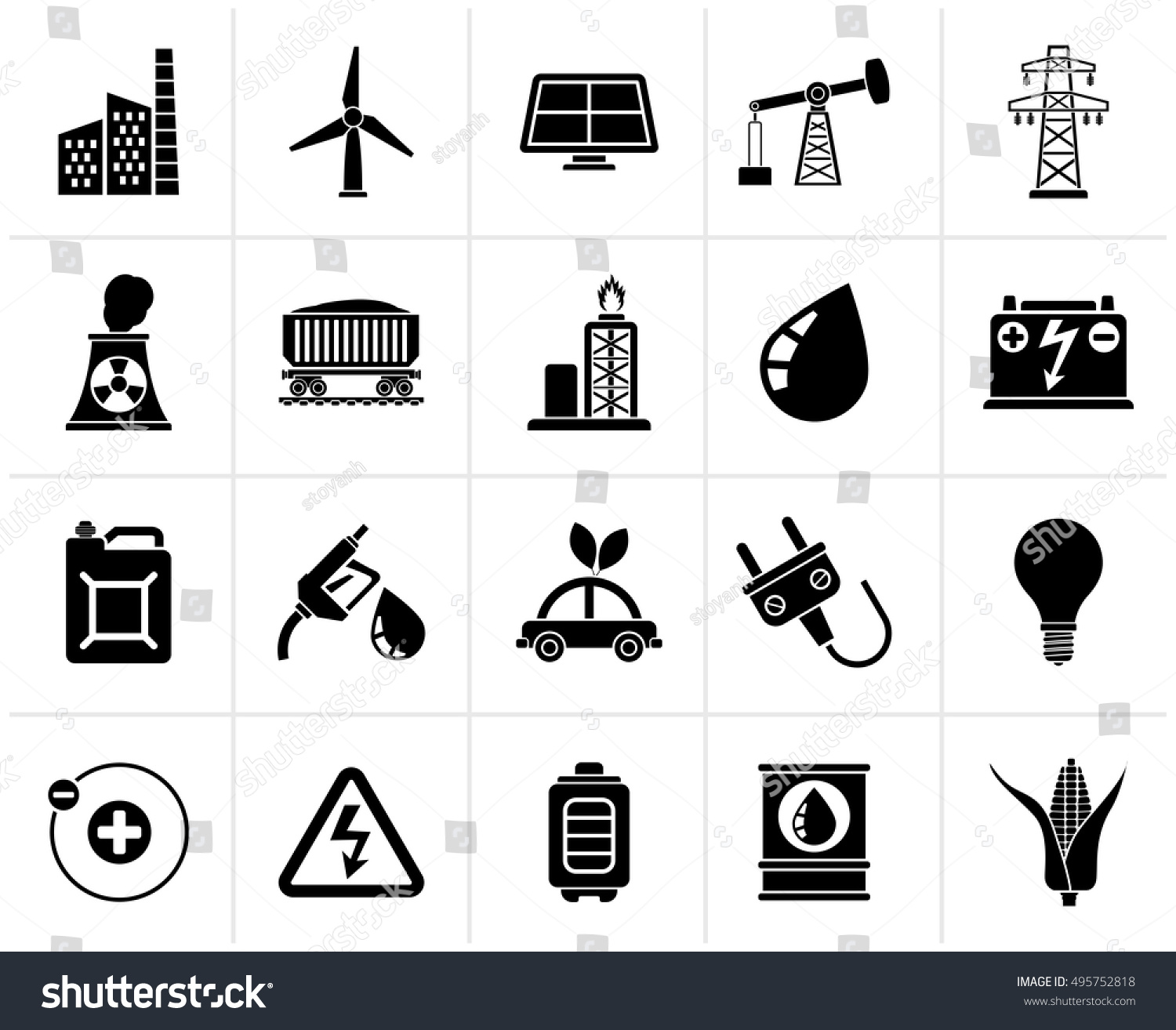 Black Power Energy Electricity Source Icons Stock Vector (Royalty Free ...