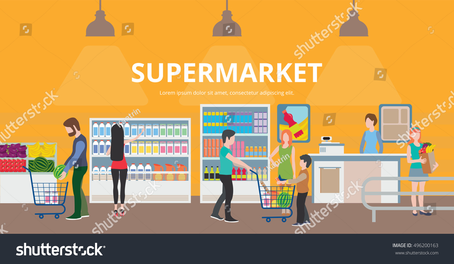 Mall People Supermarket Family Shopping Market Stock Vector (Royalty ...