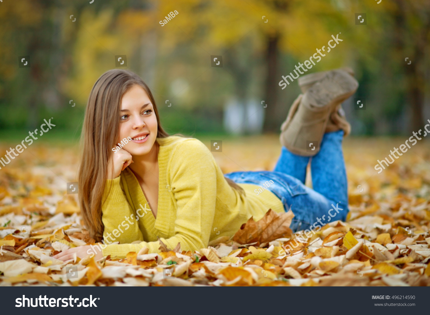 Smiling Teenage Girl Lying On Autumn Stock Photo 496214590 | Shutterstock