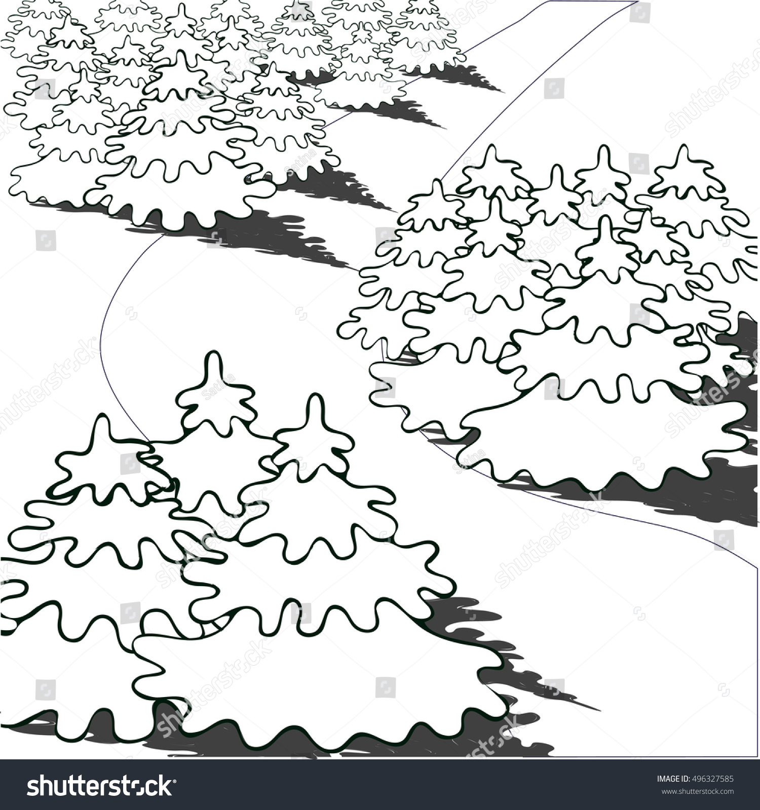 Road Forest Firtrees Vector Illustration Doodle Stock Vector (Royalty