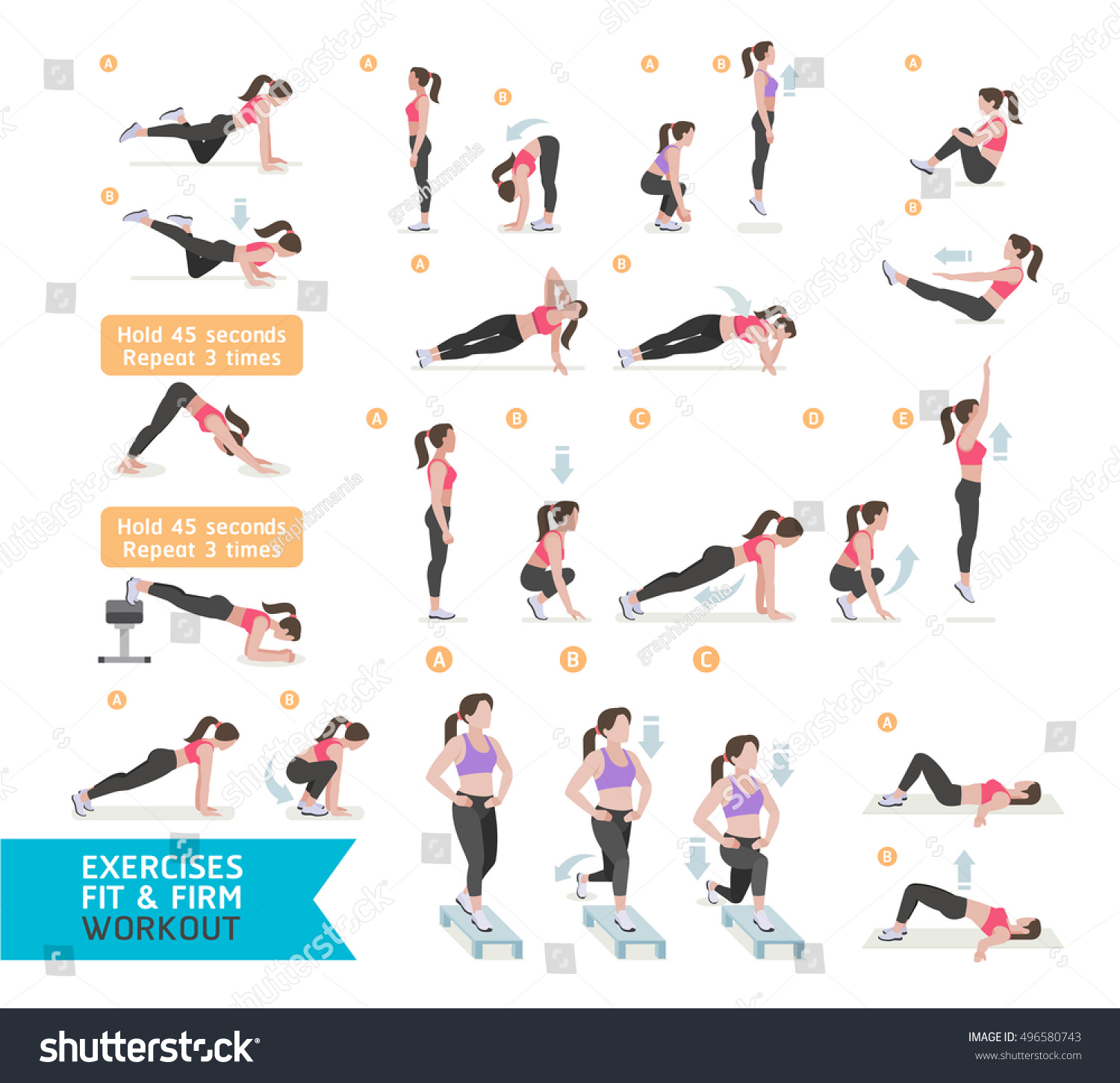 Woman Workout Fitness Aerobic Exercises Vector Stock Vector (Royalty ...