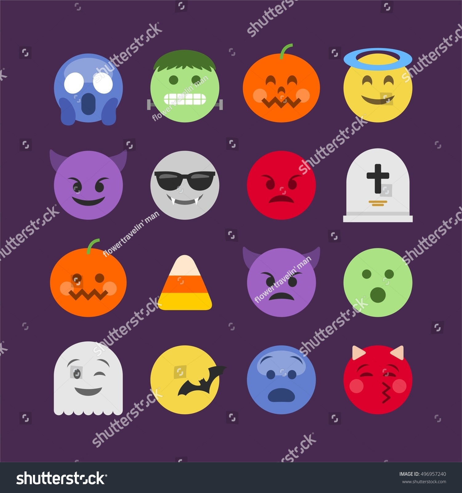 Abstract Funny Flat Style Halloween Emoji Stock Vector (Royalty Free ...