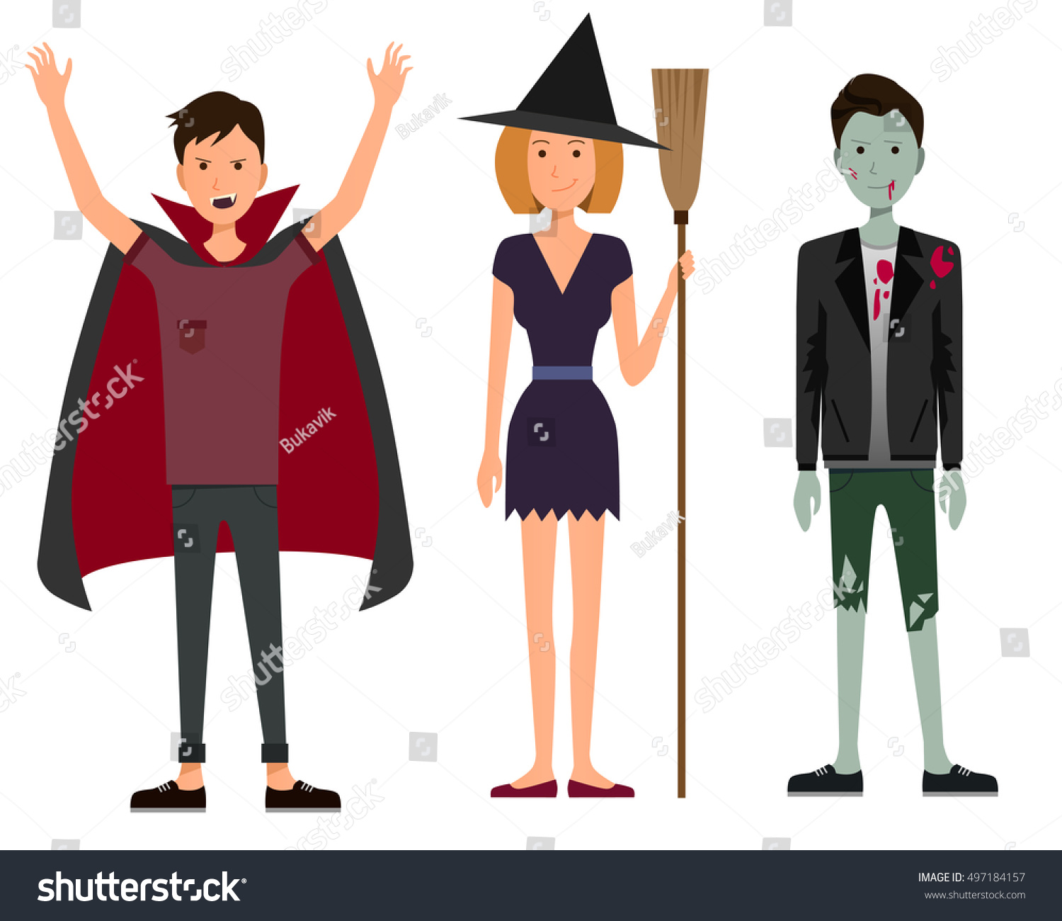 Vector Illustration Three Helloween People Under Stock Vector (Royalty ...