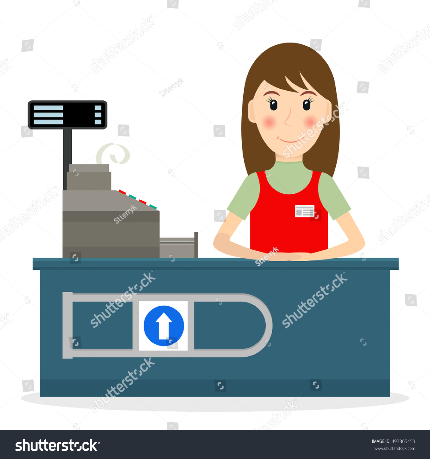 Female Cashier Workplace Flat Style Smiling Stock Illustration ...