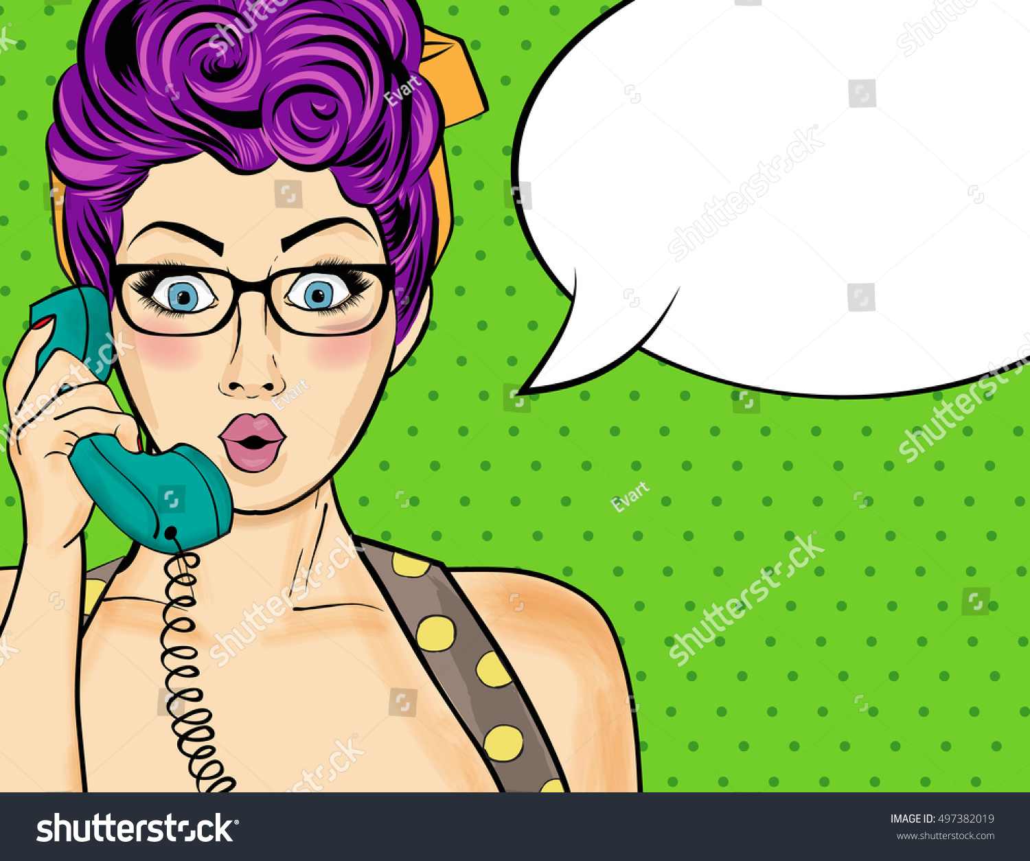 Pop Art Woman Chatting On Retro Stock Vector Royalty Free 497382019 Shutterstock 0075