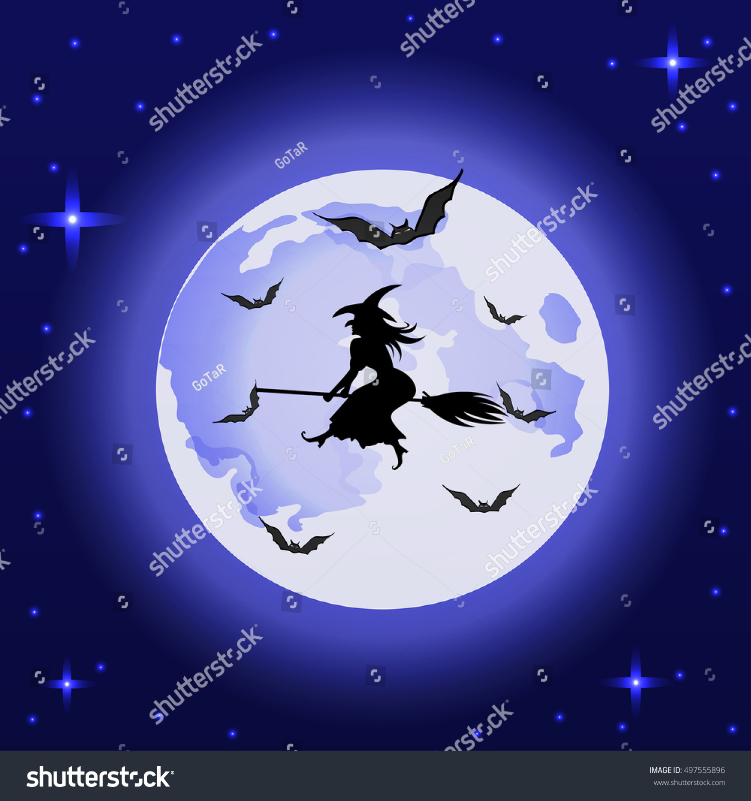 Witch Flying Over Moon Vector Illustration Stock Vector (Royalty Free ...