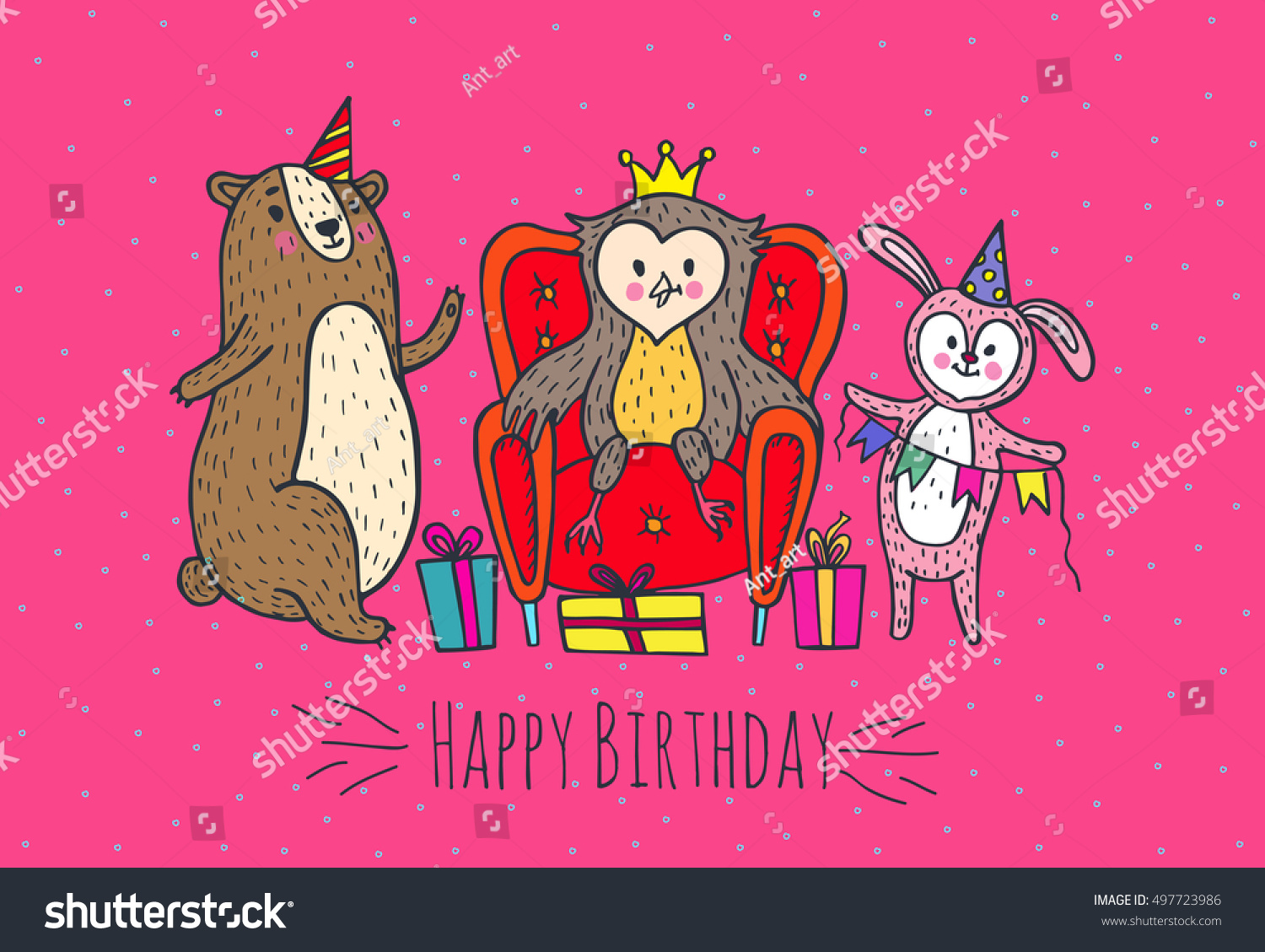 Happy Birthday Card Vector Illustrated Poster Stock Vector (Royalty ...