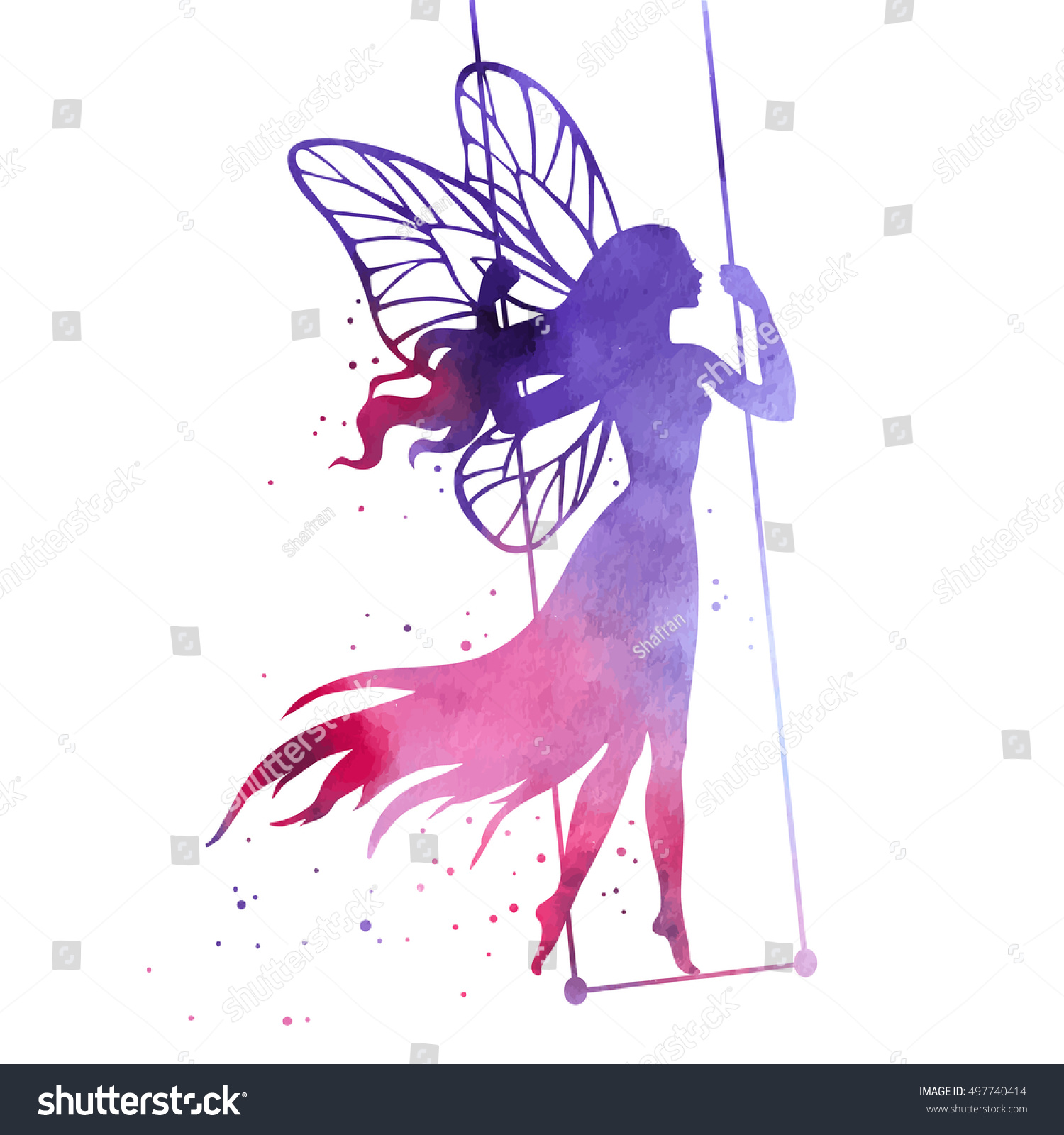 Fairy On Swing Vector Silhouette Illustration Stock Vector (royalty 