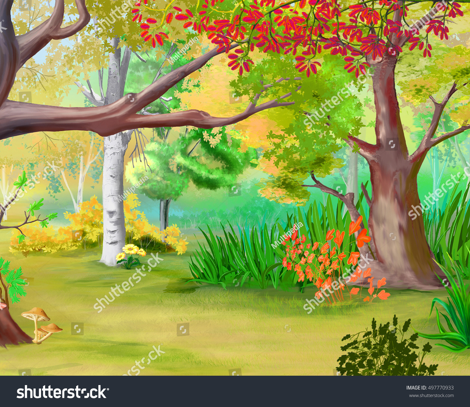 Сказочный осенний лес с полянкой для детей