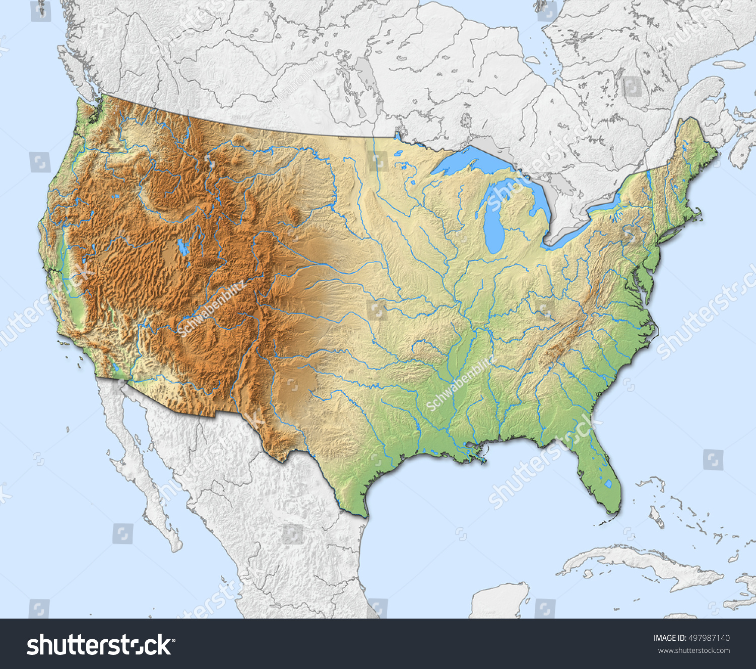 Особенности рельефа сша общий характер поверхности основные. Карта рельефа США. Лаврентийская возвышенность Северная Америка. Рельеф и климат США. Рельеф в USA.