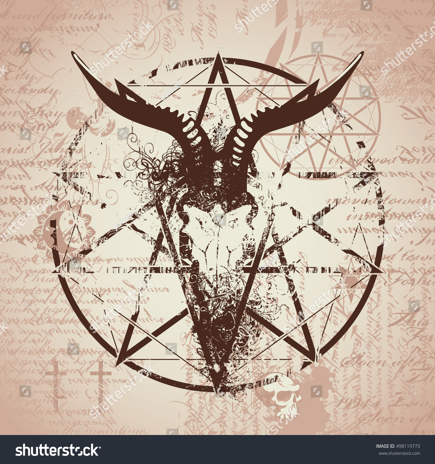 Vector Illustration Skull Goat Pentagram Splashes Stock Vector (Royalty ...