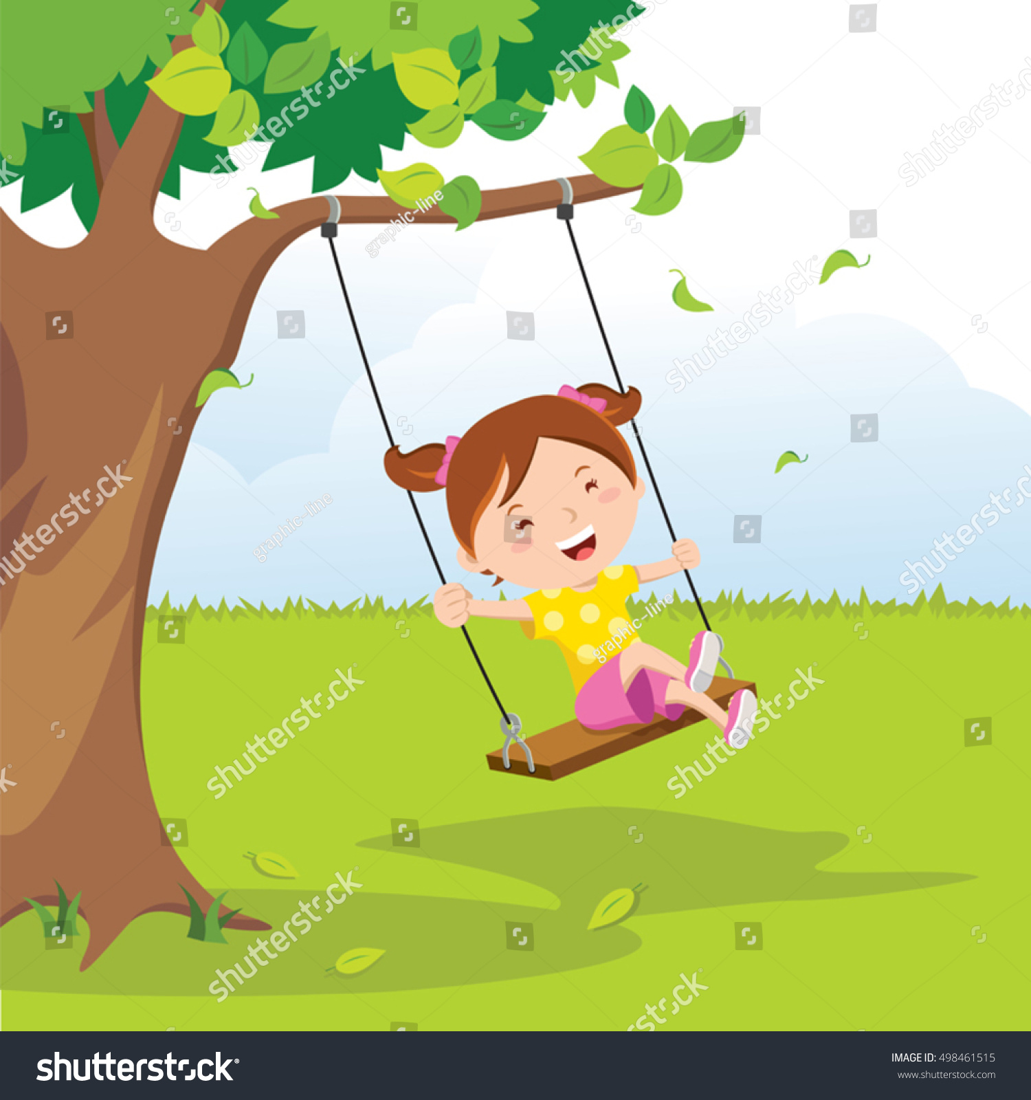 Little Girl On Swing Under Tree Stock Vector (Royalty Free) 498461515 ...