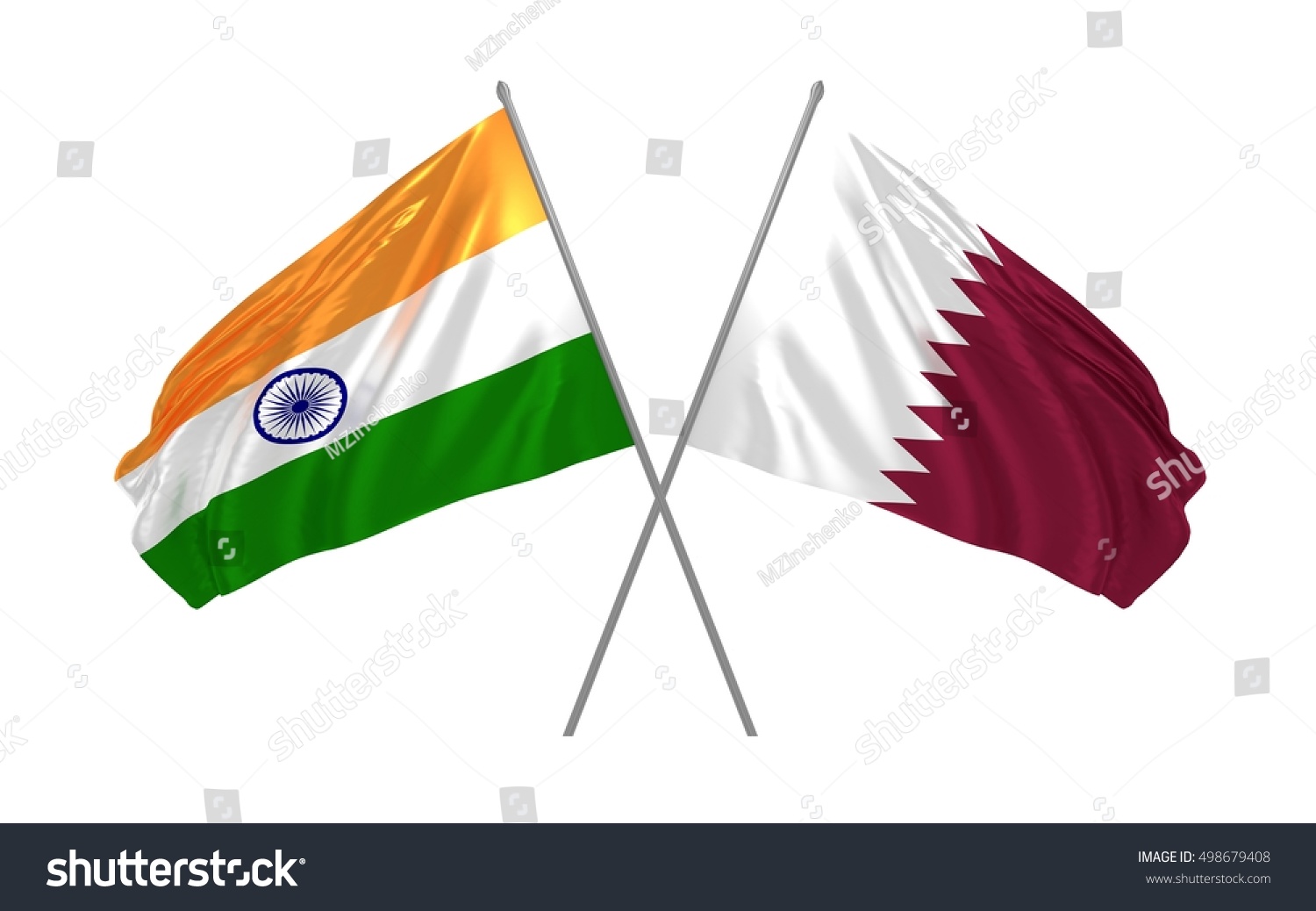 3d Illustration India Qatar Flags Waving Stock Illustration 498679408 