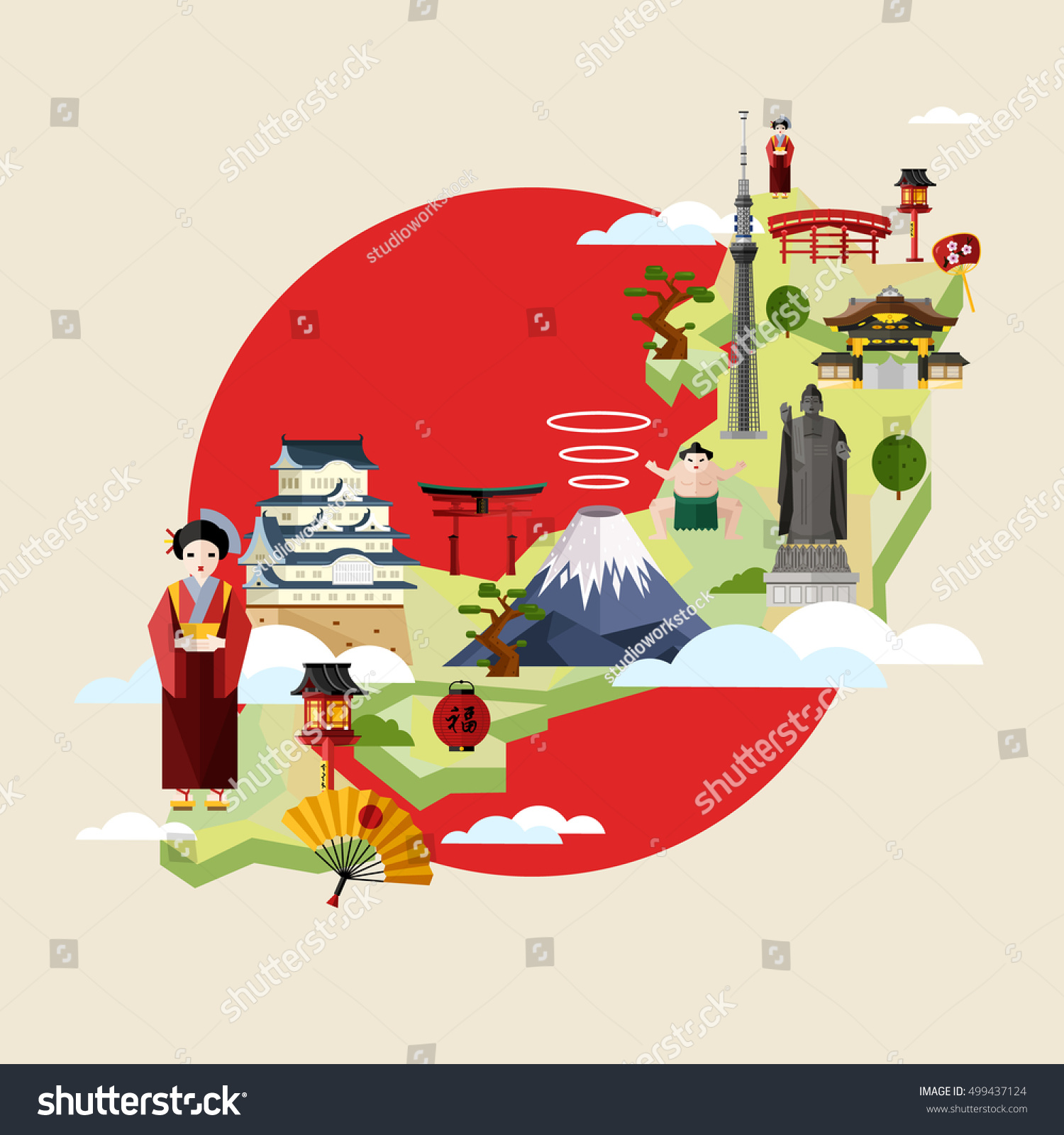 Japan Famous Landmarks Travel Map Asian Stock Vector (royalty Free 