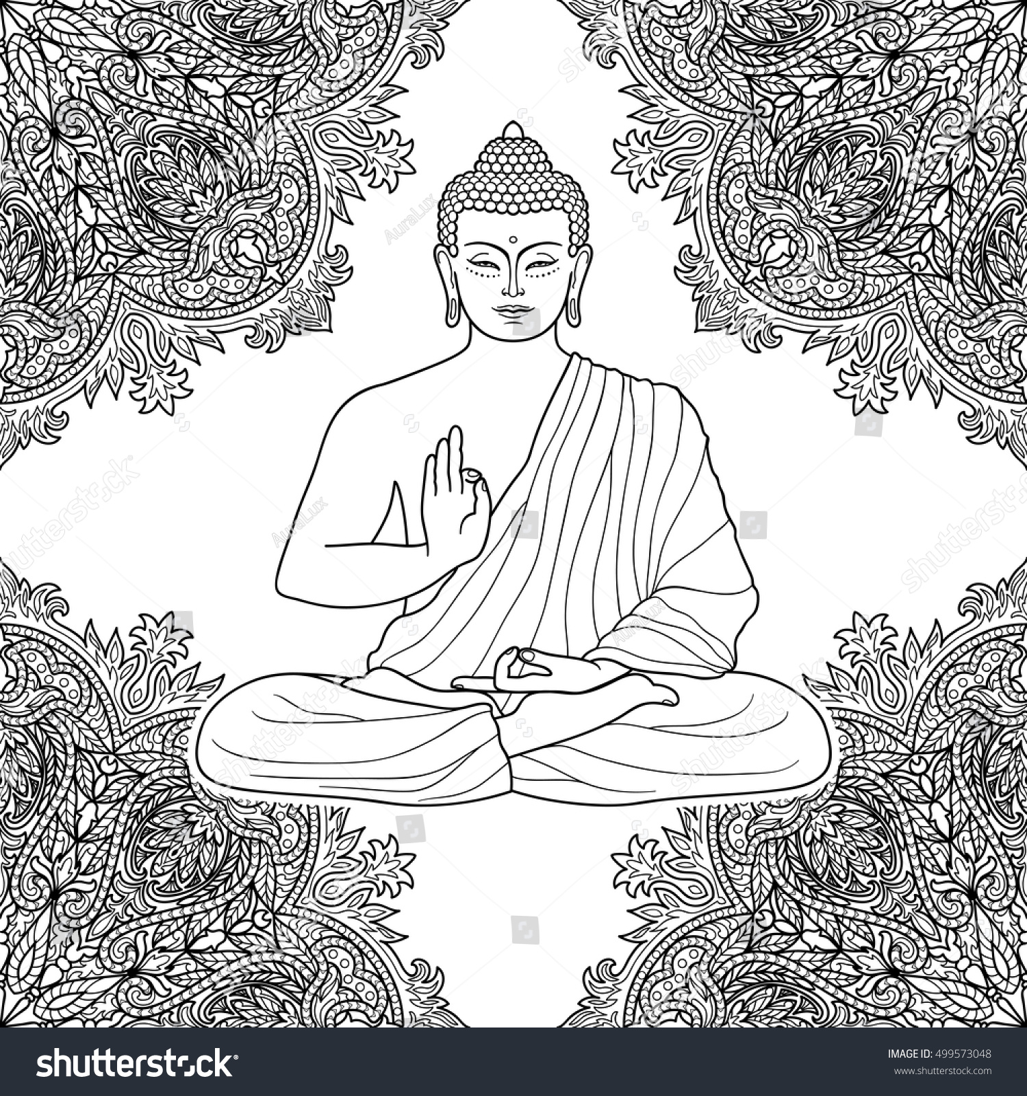 Sitting Buddha Lotus Position On Floral Stock Vector (Royalty Free ...