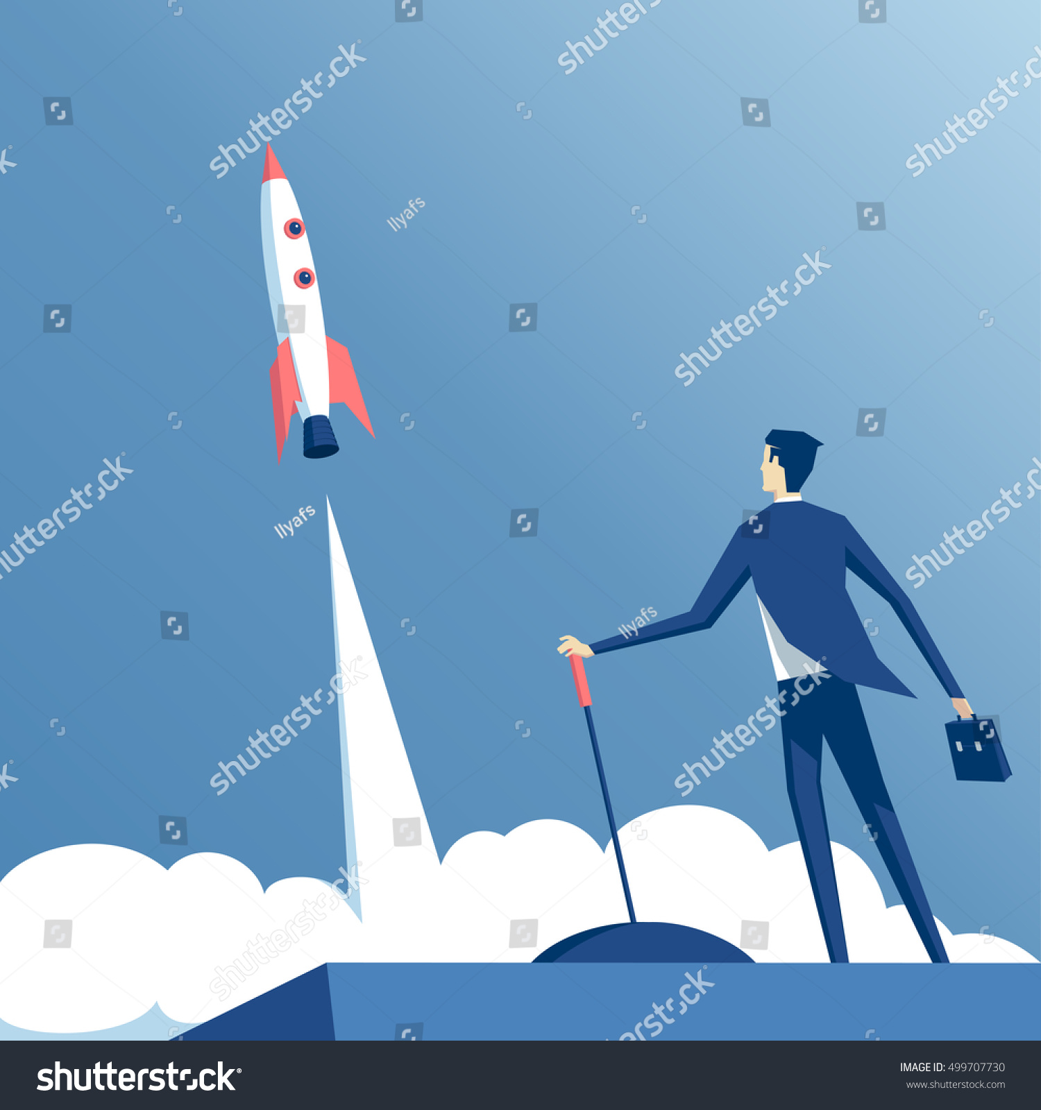 Businessman Launches Rocket Into Sky Employee Stock Vector Royalty Free 499707730 Shutterstock 0754