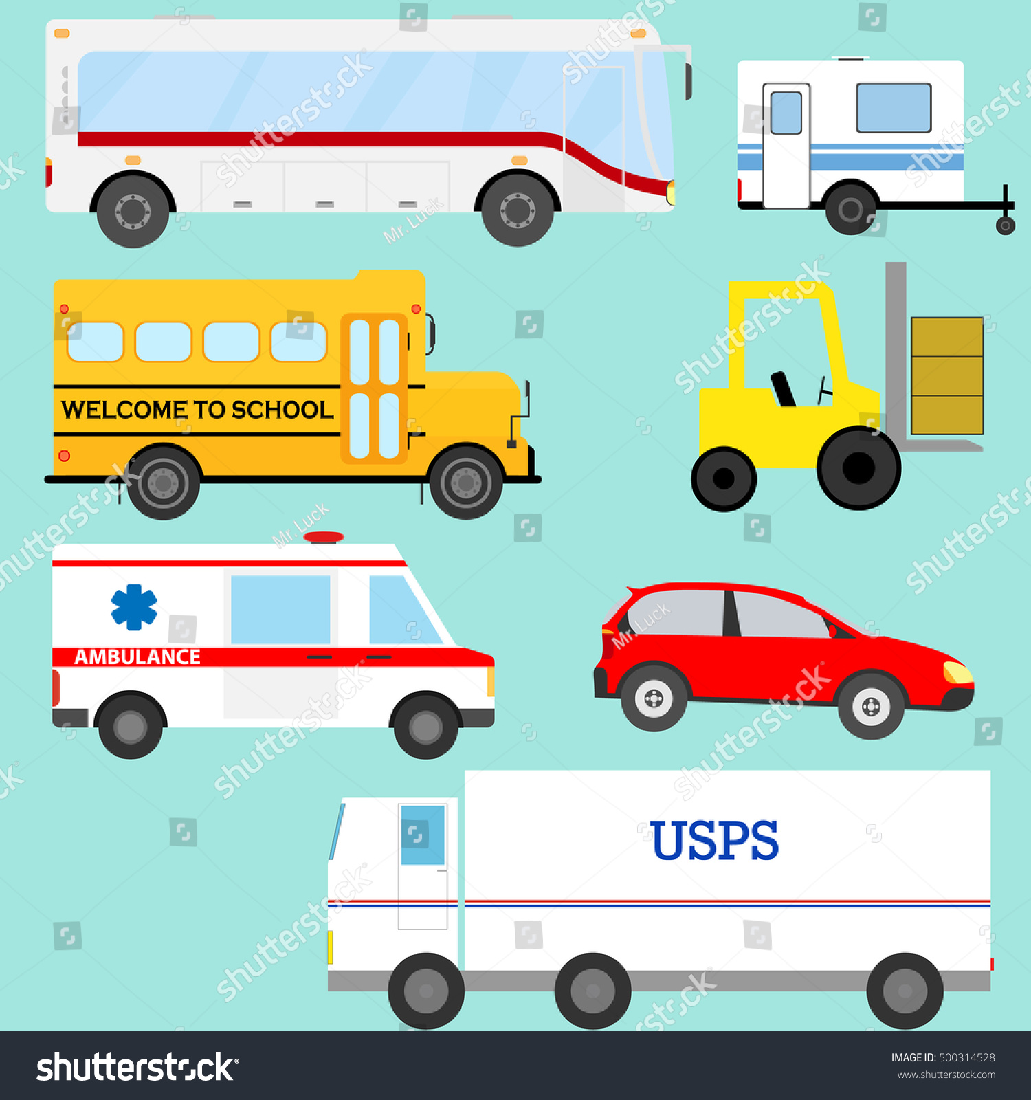 Car Set Bus Trailer School Bus Stock Vector (Royalty Free) 500314528 ...