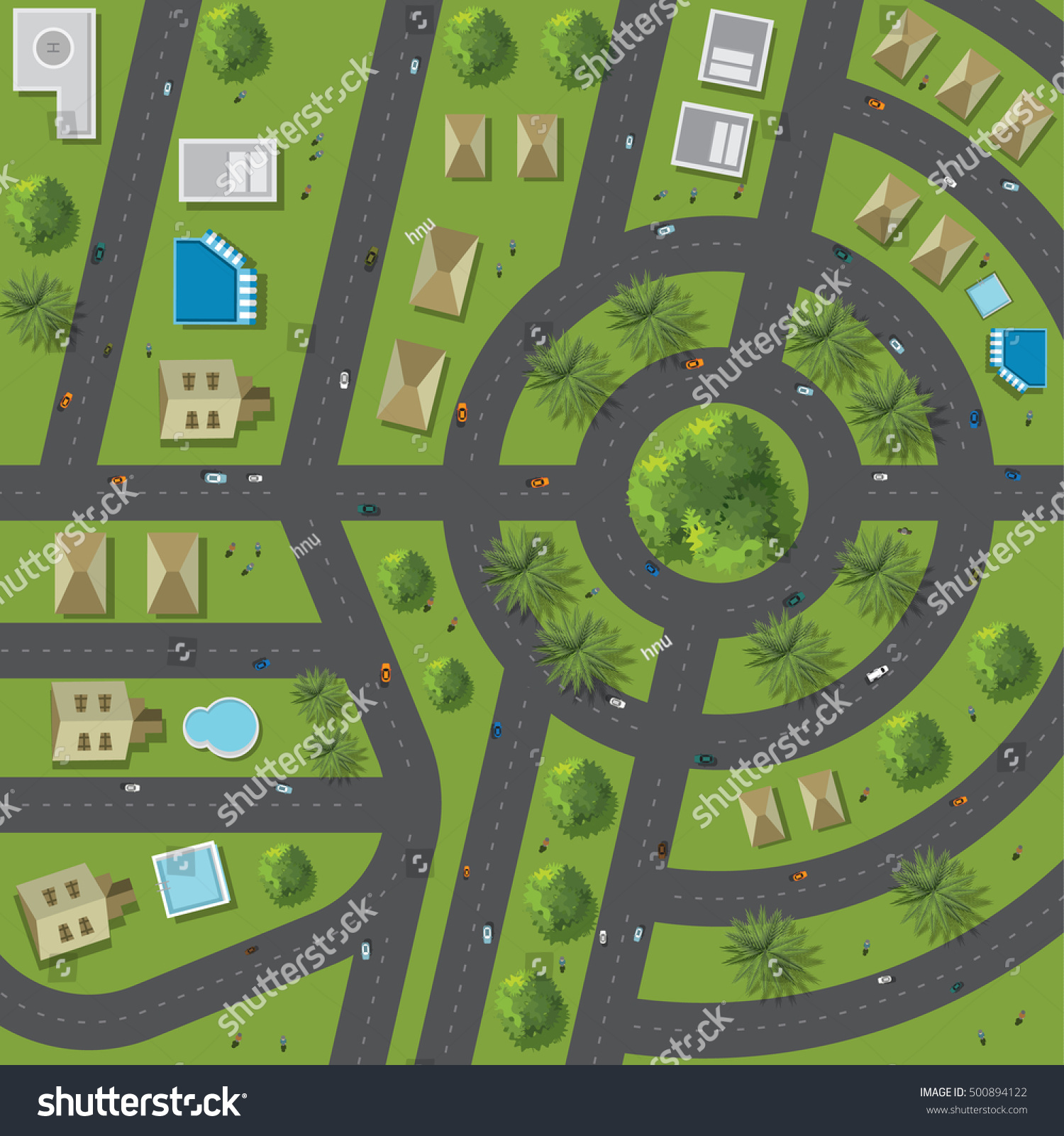 Top View City Streets Roads Houses Stock Vector (Royalty Free ...