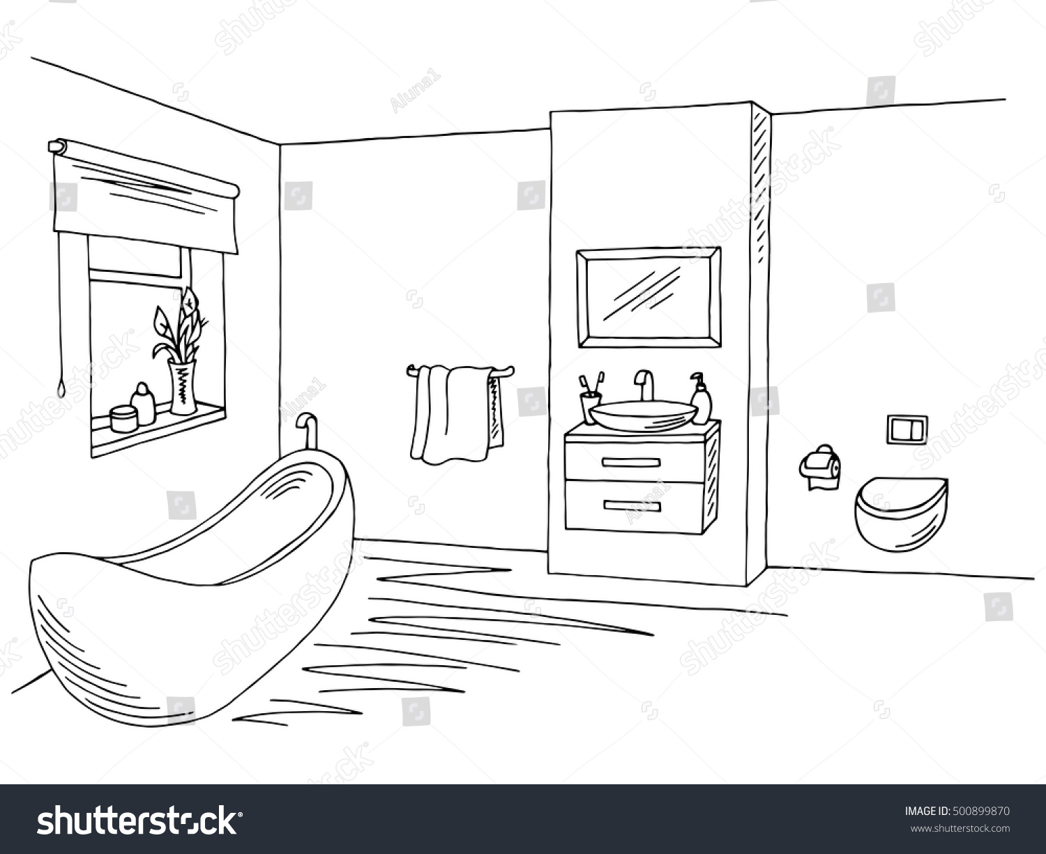 Bathroom Interior Black White Graphic Art Stock Vector (Royalty Free ...