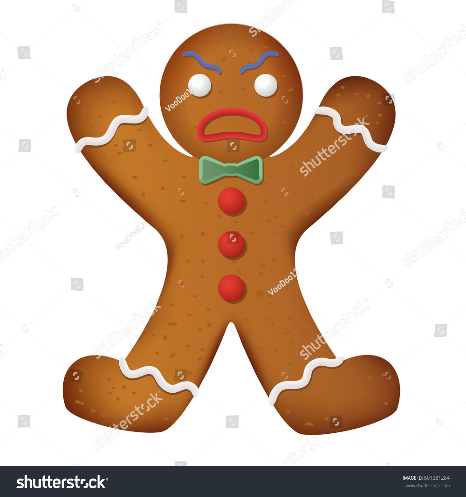 Gingerbread Man Decorated Funny Angry Vector Stock Vector.
