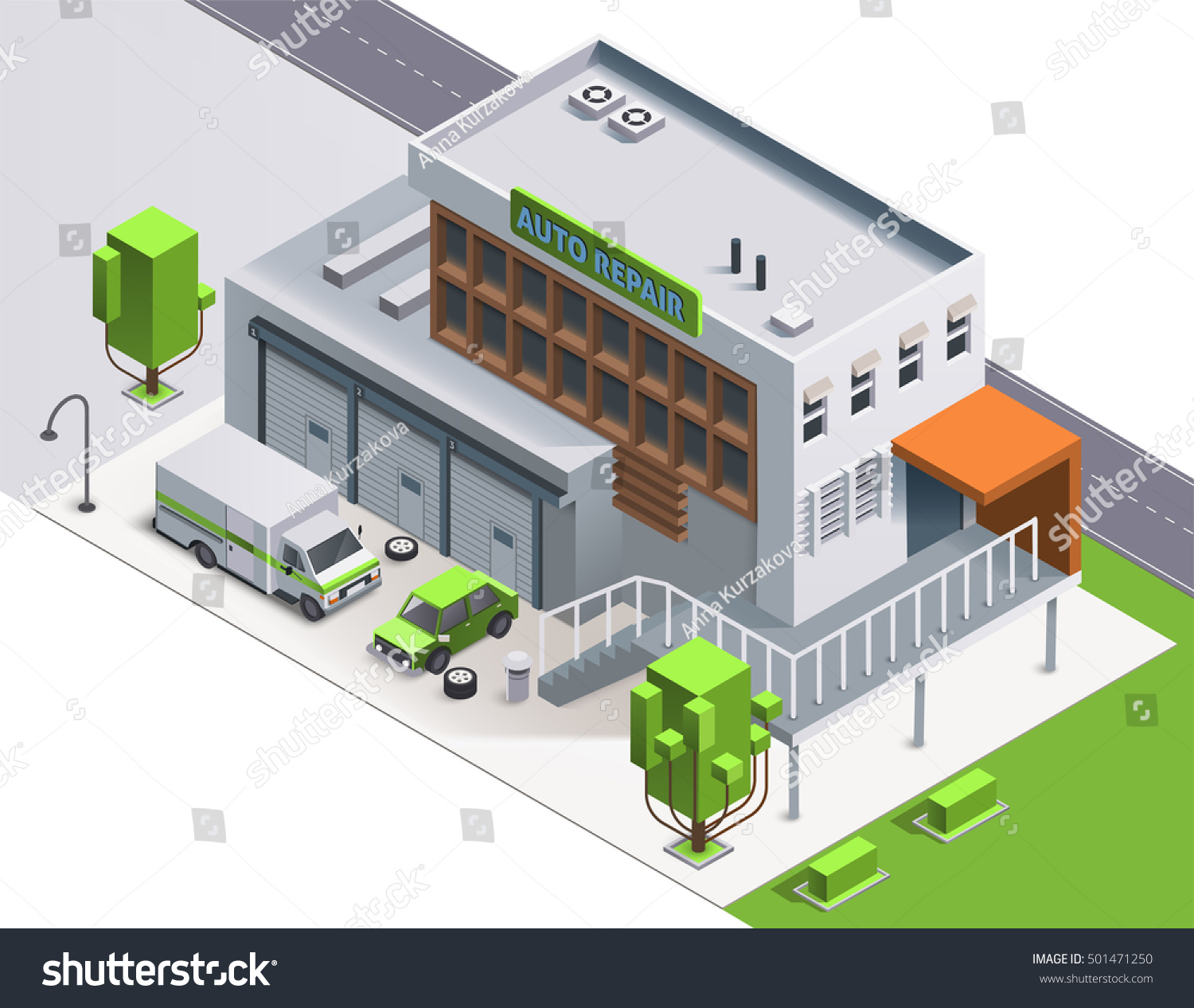 Vector Flat Illustration Auto Repair Cars Stock Vector (Royalty Free ...