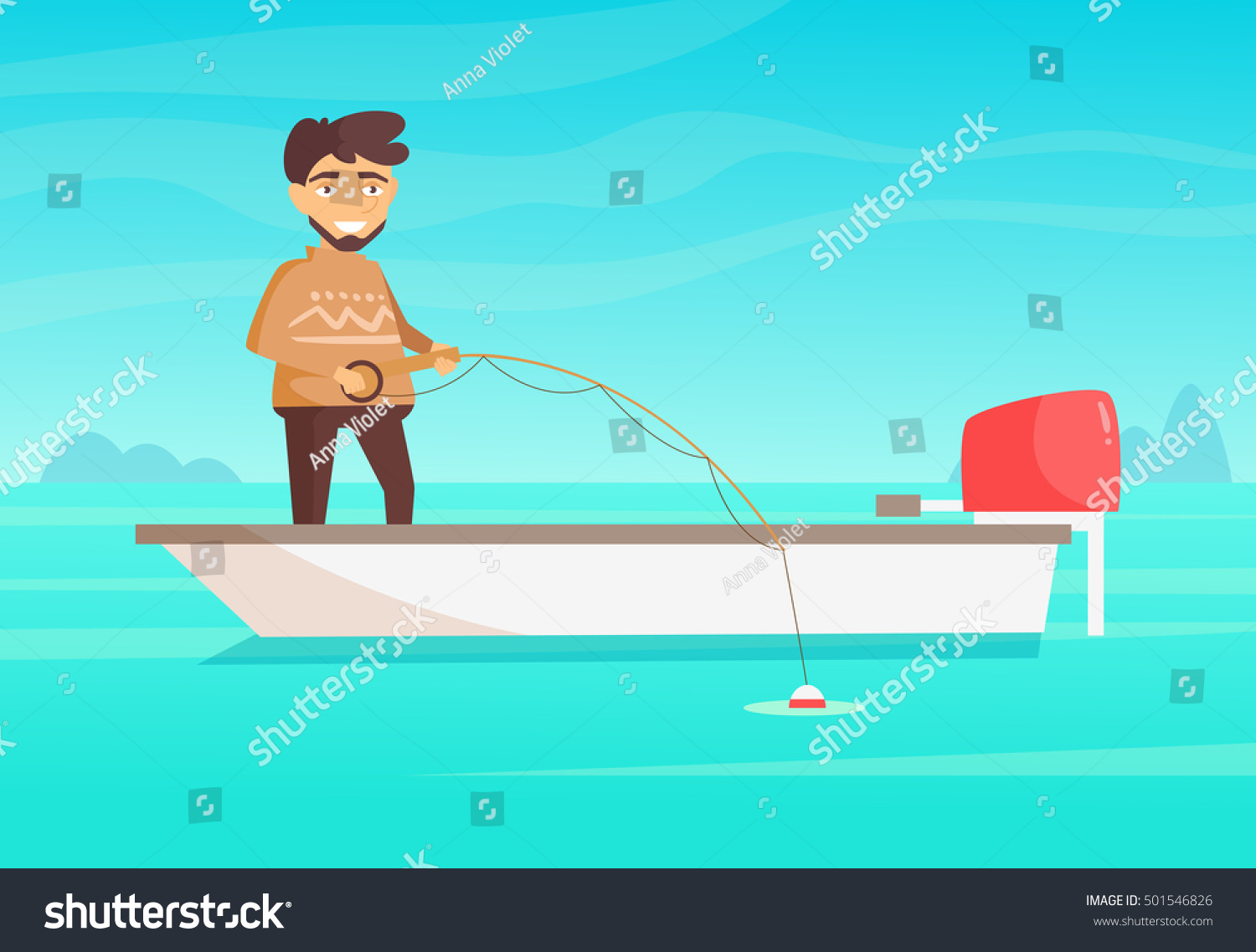 Man Fishing Boat Vector Illustration Cartoon Stock Vector (Royalty Free