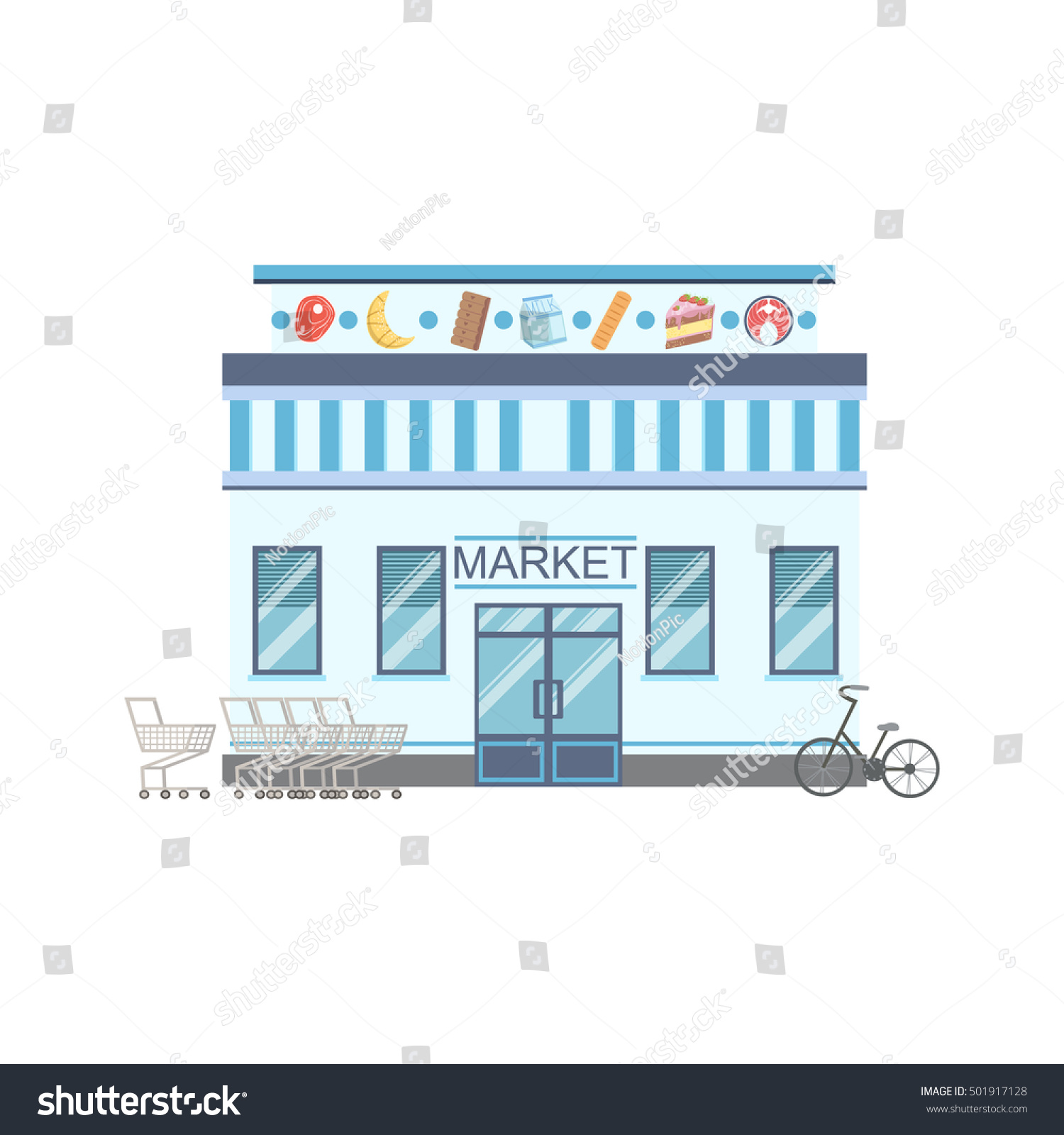 Supermarket Commercial Building Facade Design Stock Vector (Royalty ...