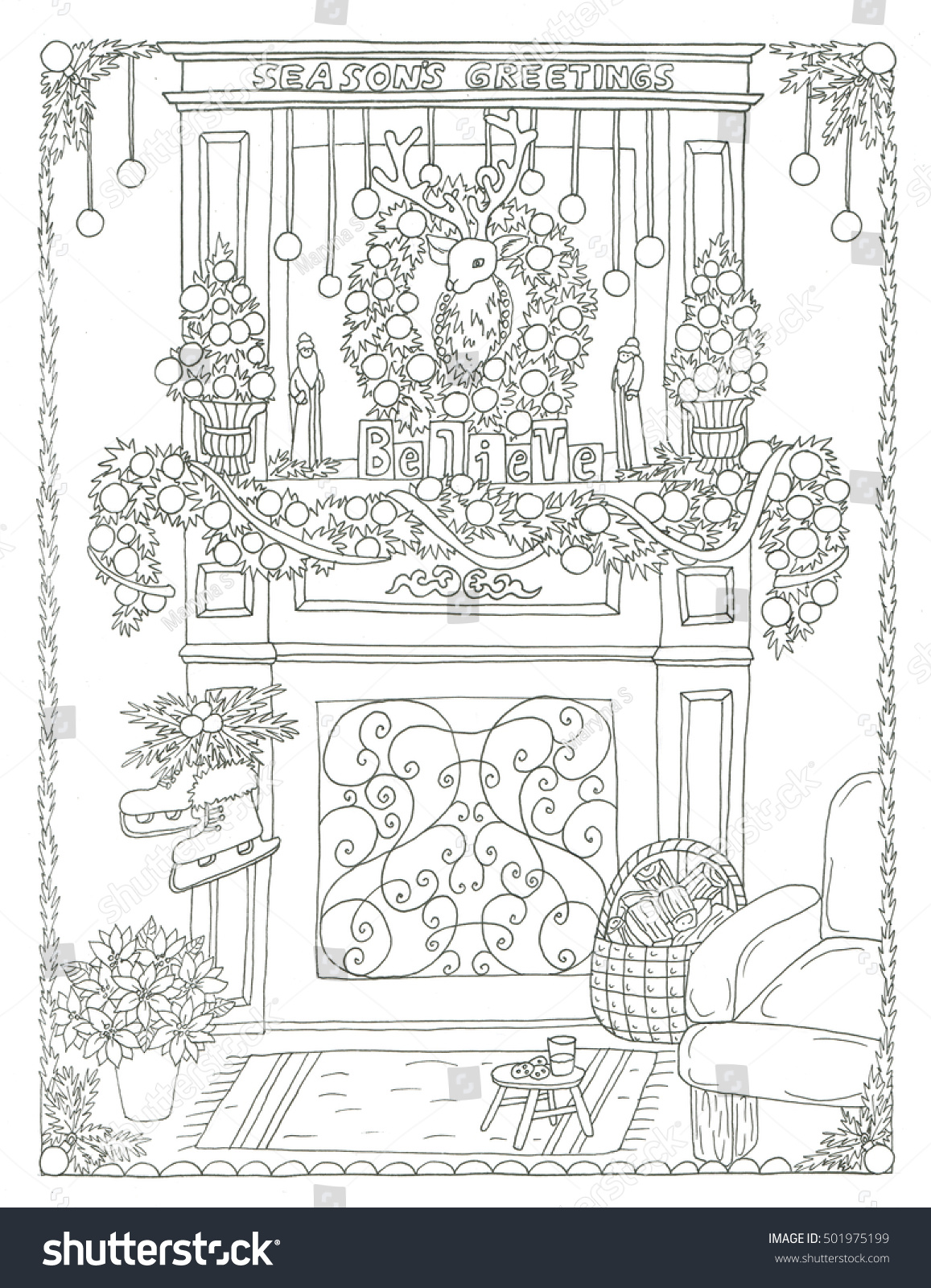 christmas coloring pages fireplace