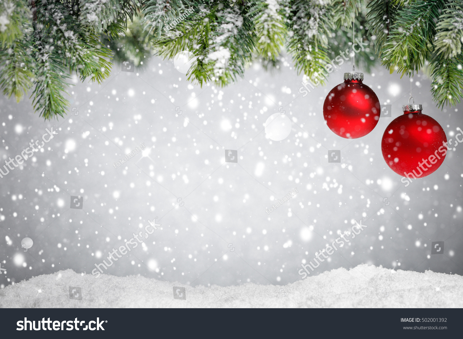 Christmas Tree Red Balls Snow Stock Photo 502001392 | Shutterstock