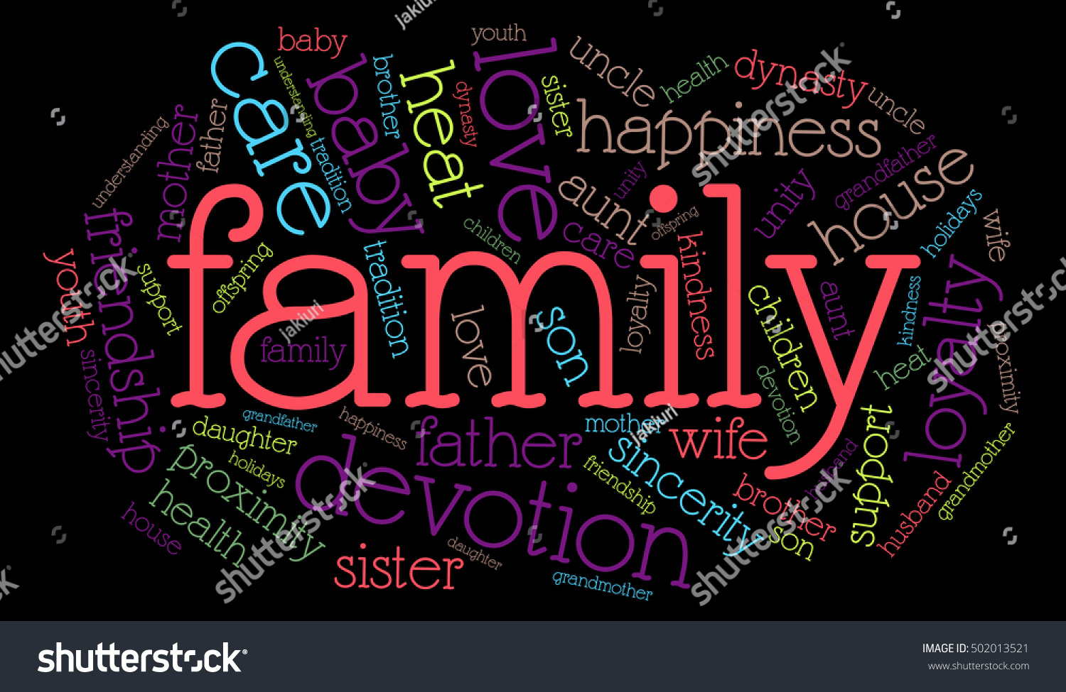 Colored Family Word Cloud On Black Stock Vector (Royalty Free ...