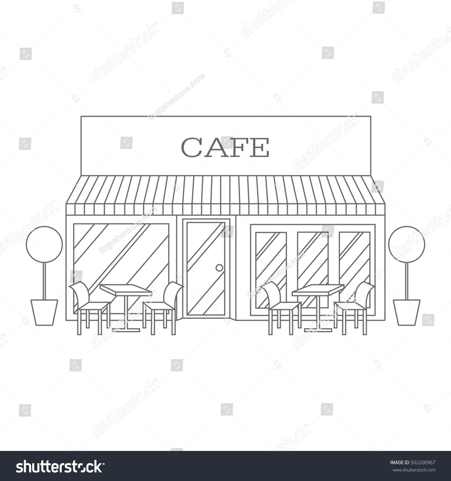 Vector Line Illustration Building Restaurant Cafe Stock Vector (Royalty ...