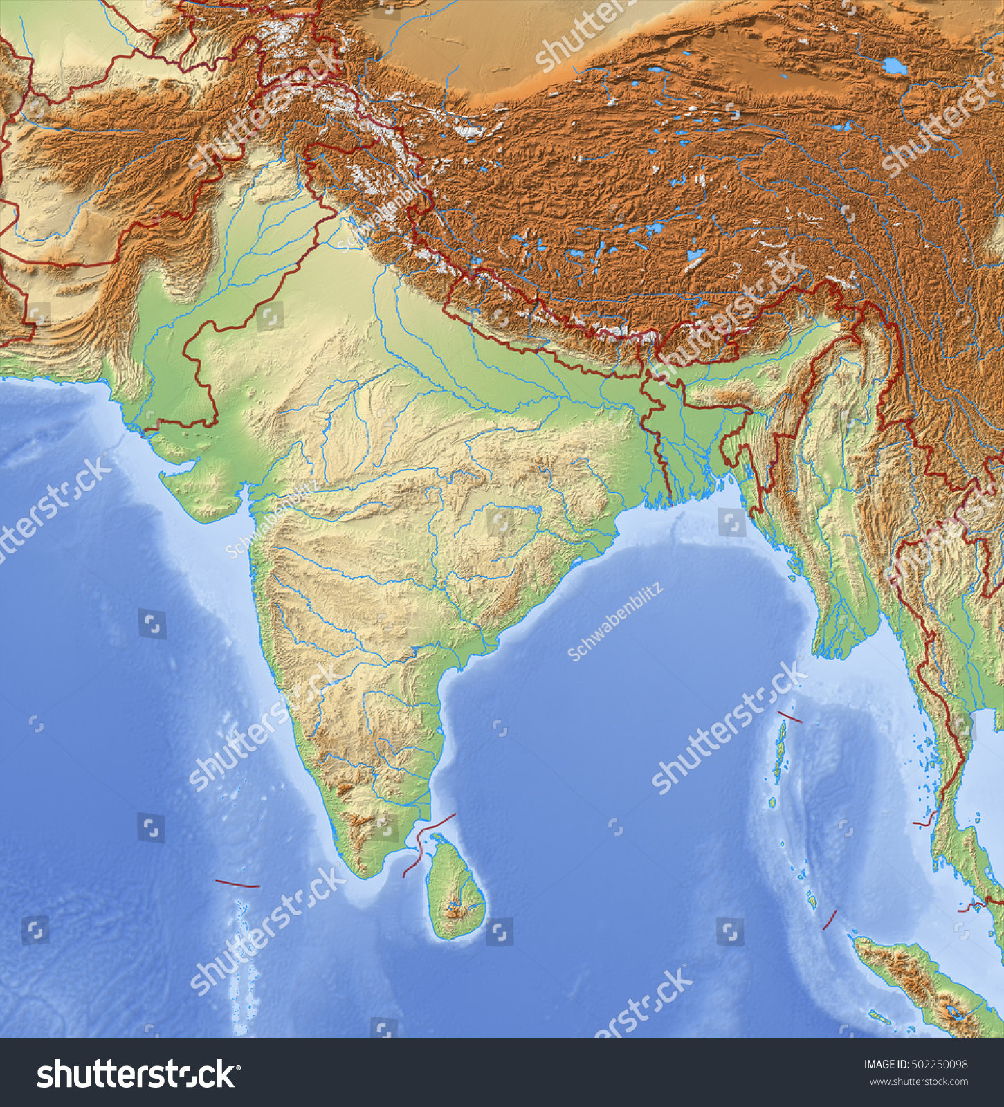 Relief Map India 3drendering Stock Illustration 502250098 | Shutterstock