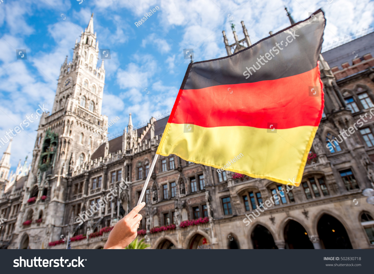 Стоковая фотография 502830718: German Flag On Town Hall Building Shuttersto...