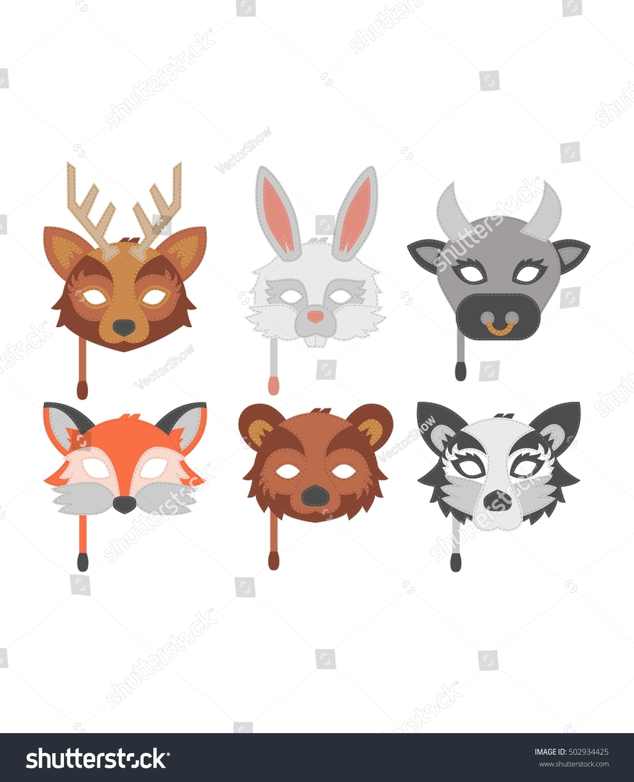 Cartoon Animal Party Masks Vector Stock Vector (Royalty Free) 502934425 ...